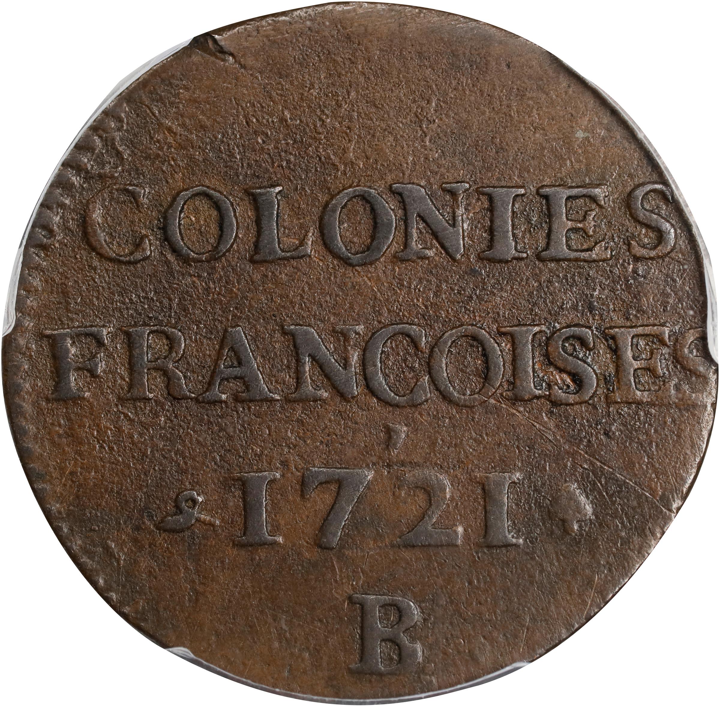 image for: 1721-B Sou, or 9 Deniers. Rouen Mint. Martin 1.2-A.2, W-11825. Rarity-4. EF-40 (PCGS).