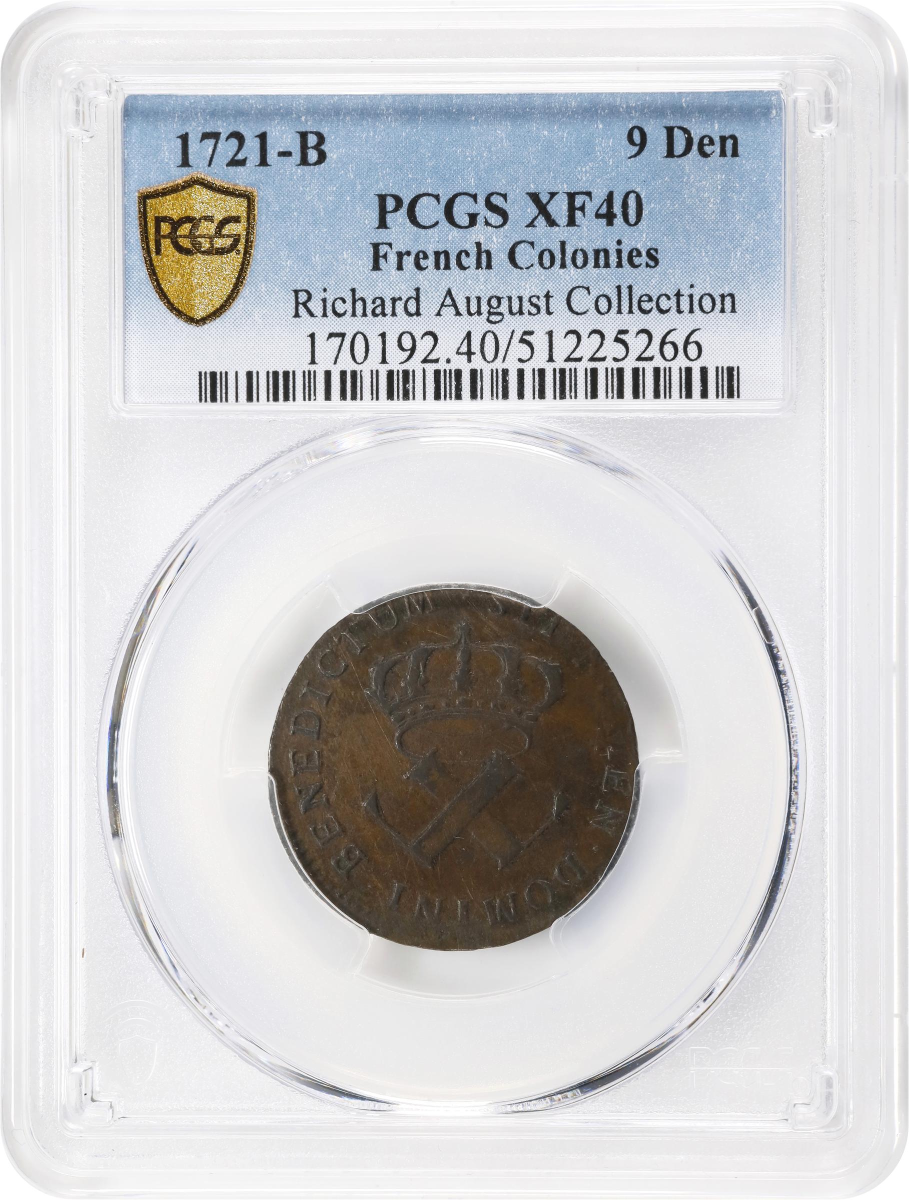 image for: 1721-B Sou, or 9 Deniers. Rouen Mint. Martin 1.2-A.2, W-11825. Rarity-4. EF-40 (PCGS).