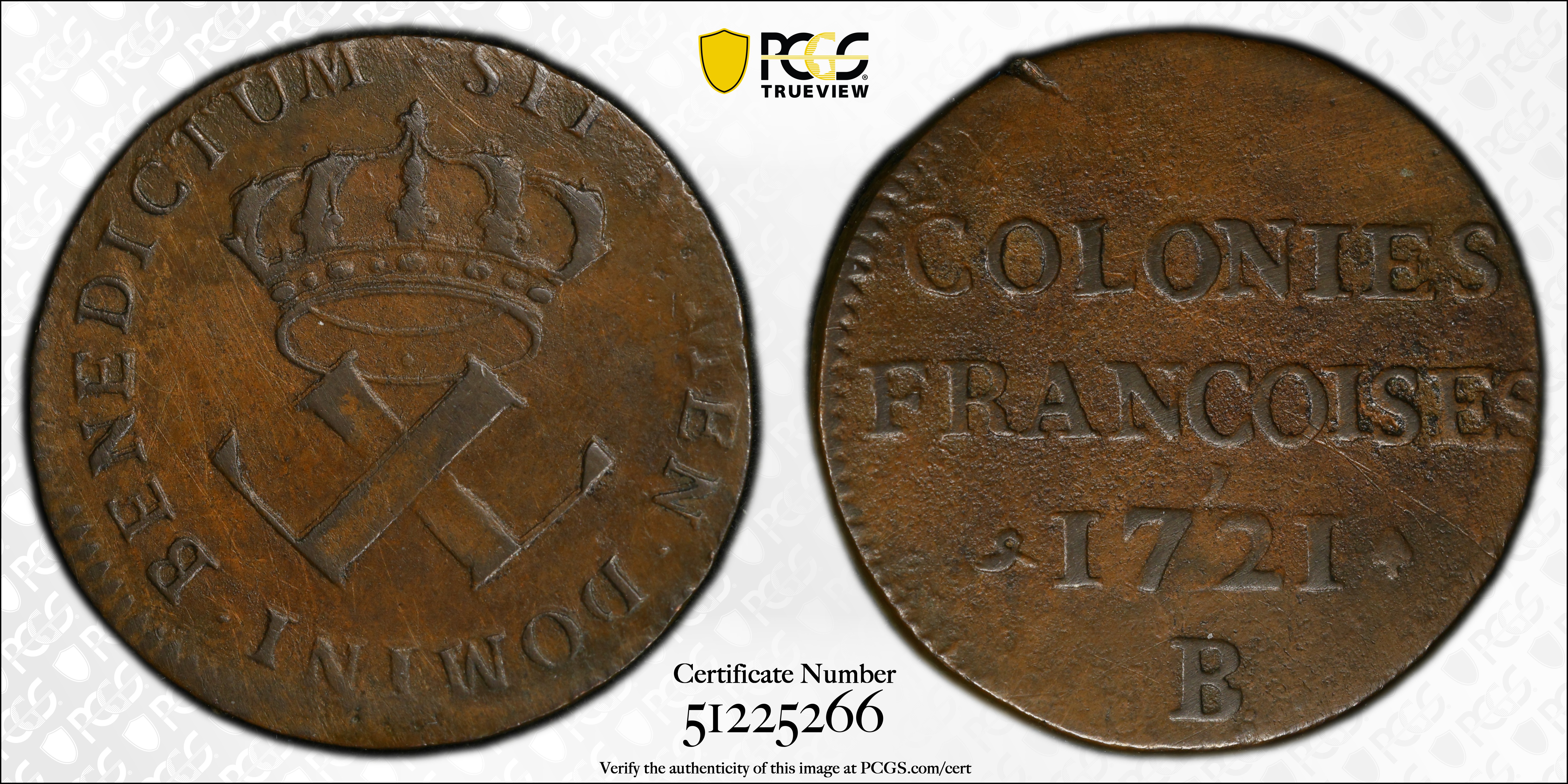 image for: 1721-B Sou, or 9 Deniers. Rouen Mint. Martin 1.2-A.2, W-11825. Rarity-4. EF-40 (PCGS).