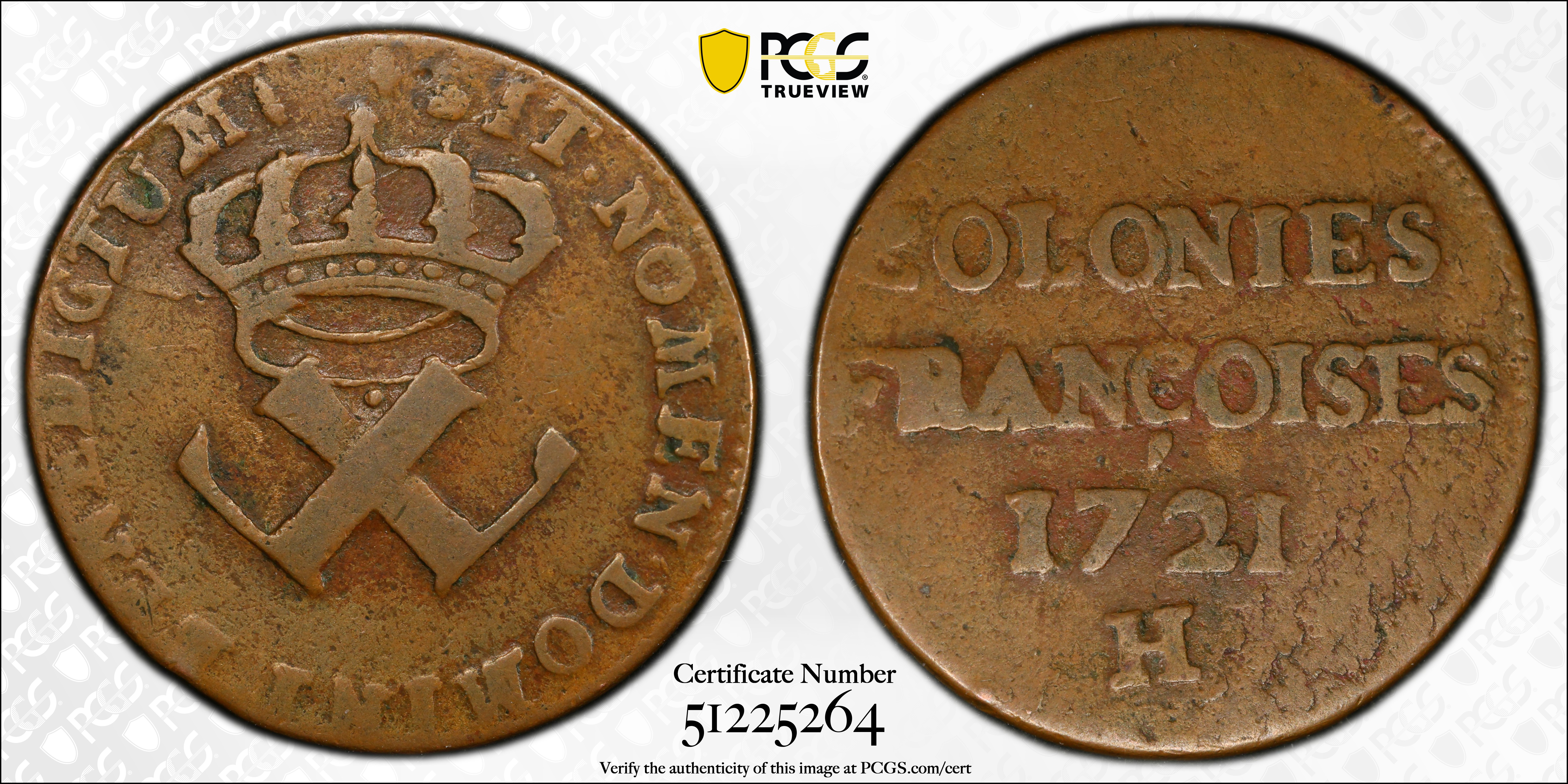 image for: 1721-H Sou, or 9 Deniers. La Rochelle Mint. Martin 2.28-B.19, W-11830. Rarity-6. VF-25 (PCGS).