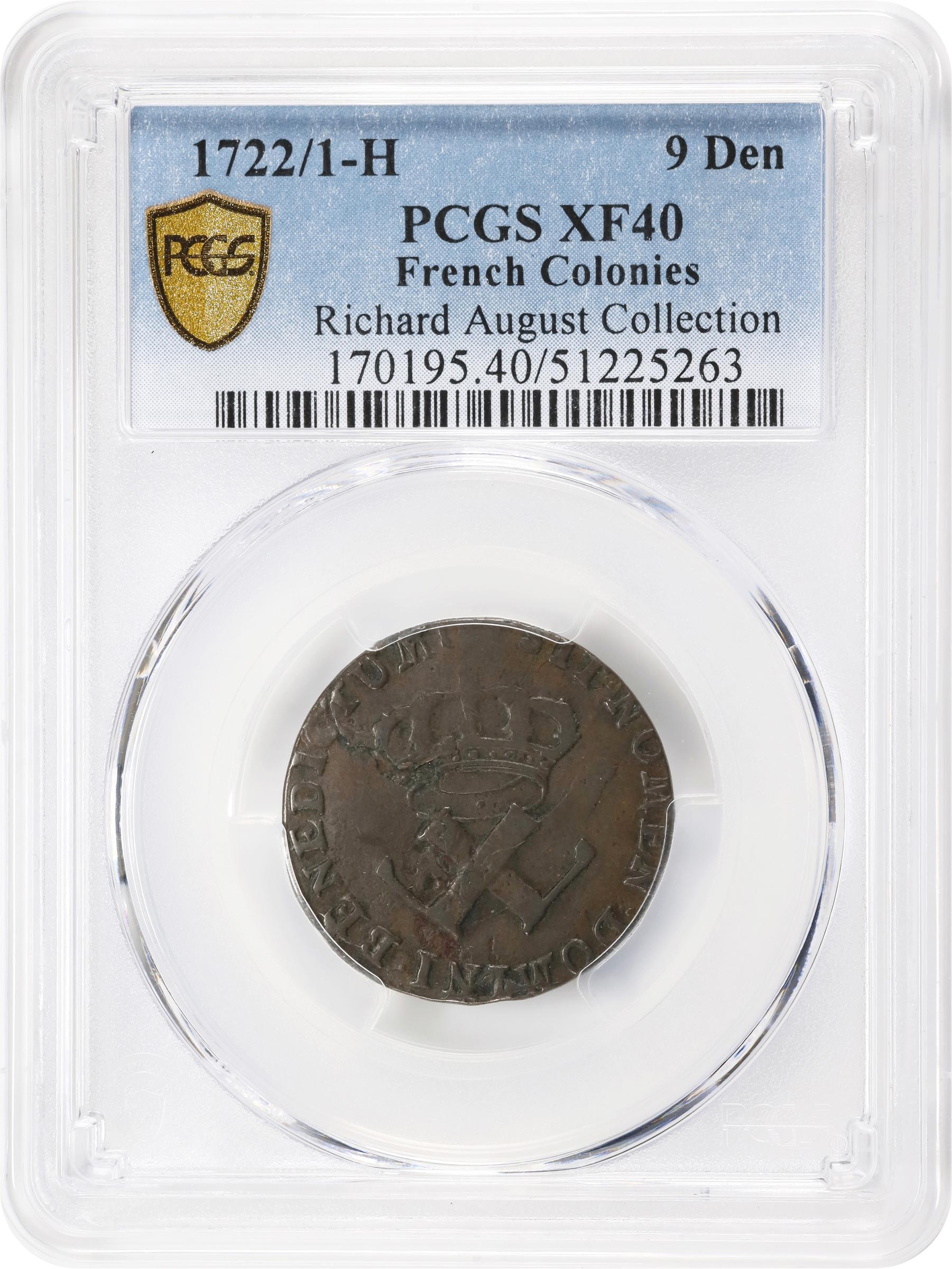 image for: 1722/1-H Sou, or 9 Deniers. La Rochelle Mint. Martin 2.7-C.2, W-11835. EF-40 (PCGS).