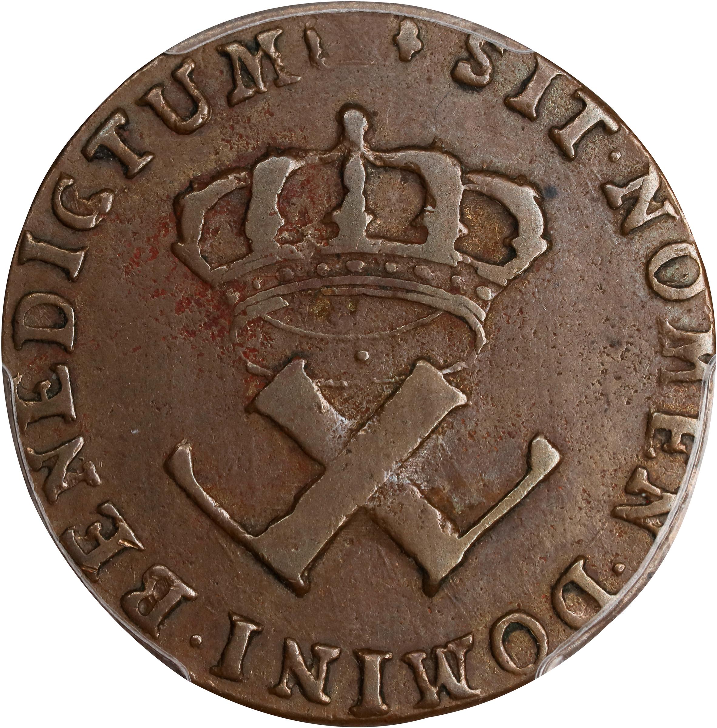 image for: 1722/1-H Sou, or 9 Deniers. La Rochelle Mint. Martin-Unlisted, W-11835. EF-40 (PCGS).