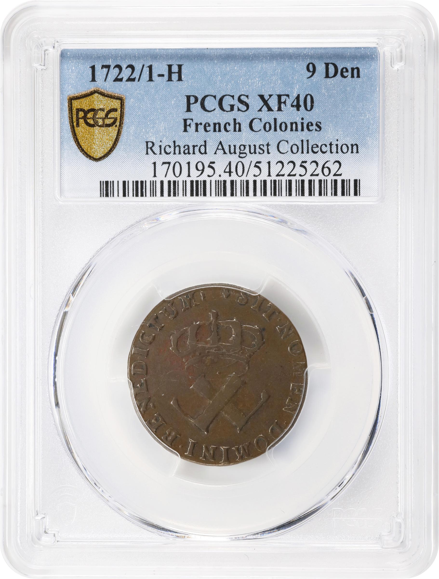 image for: 1722/1-H Sou, or 9 Deniers. La Rochelle Mint. Martin-Unlisted, W-11835. EF-40 (PCGS).