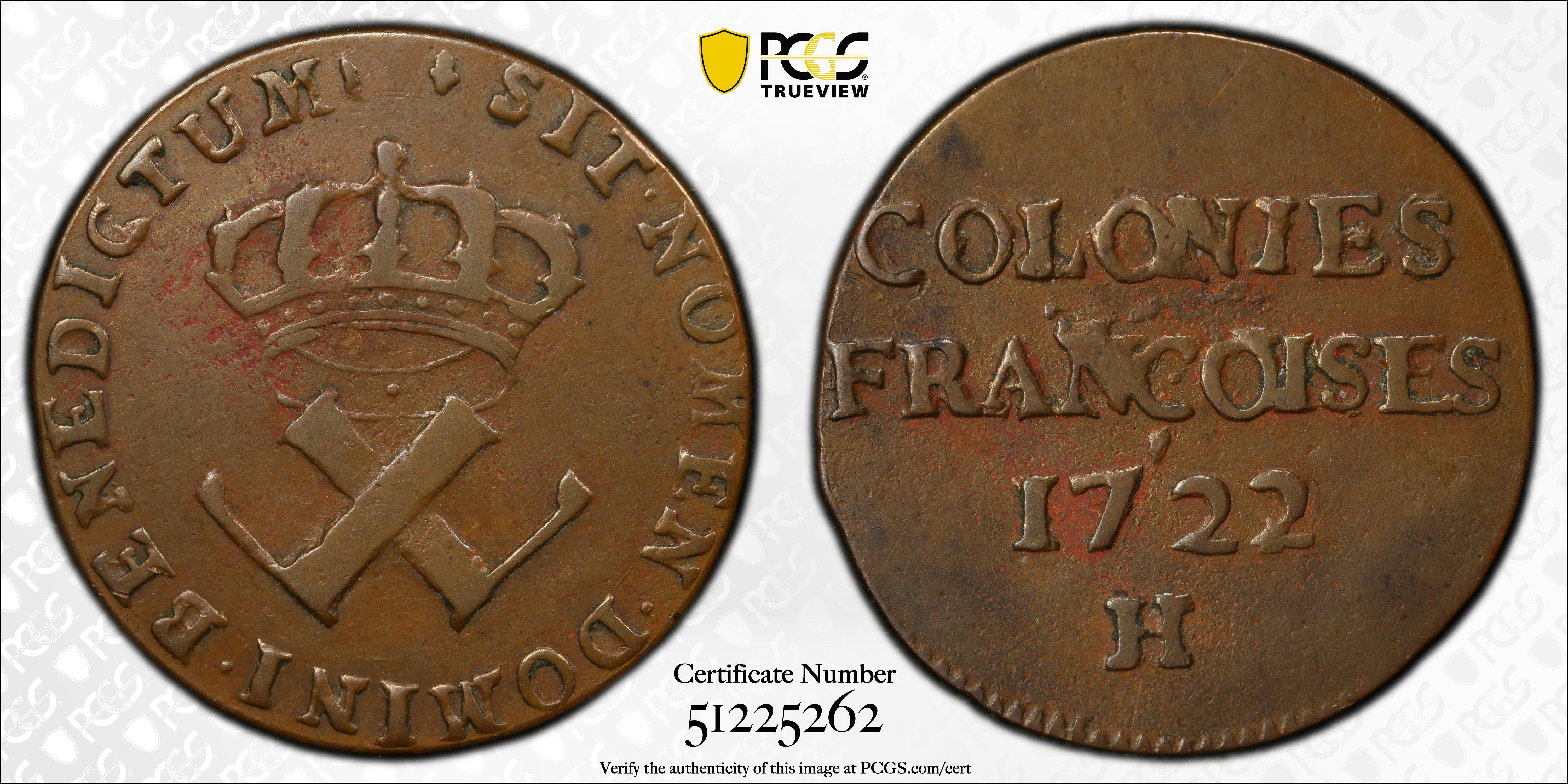 image for: 1722/1-H Sou, or 9 Deniers. La Rochelle Mint. Martin-Unlisted, W-11835. EF-40 (PCGS).