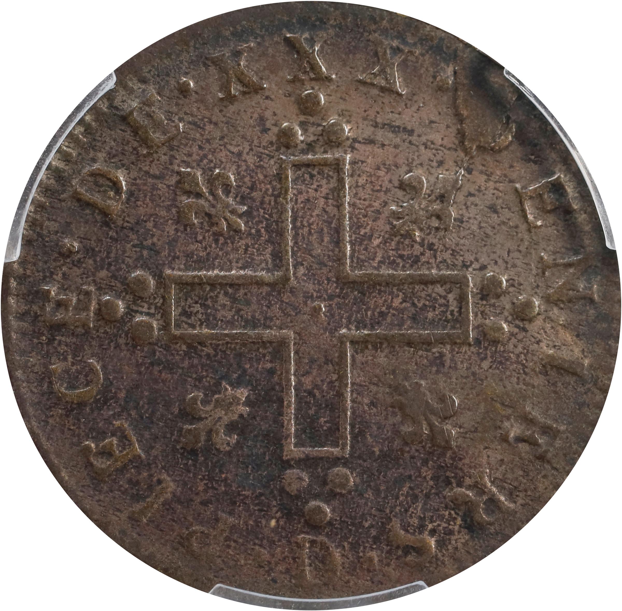 image for: 1712-D 30 Deniers, or Mousquetaire. Lyon Mint. Vlack-5, W-11730. Rarity-3. VF-35 (PCGS).