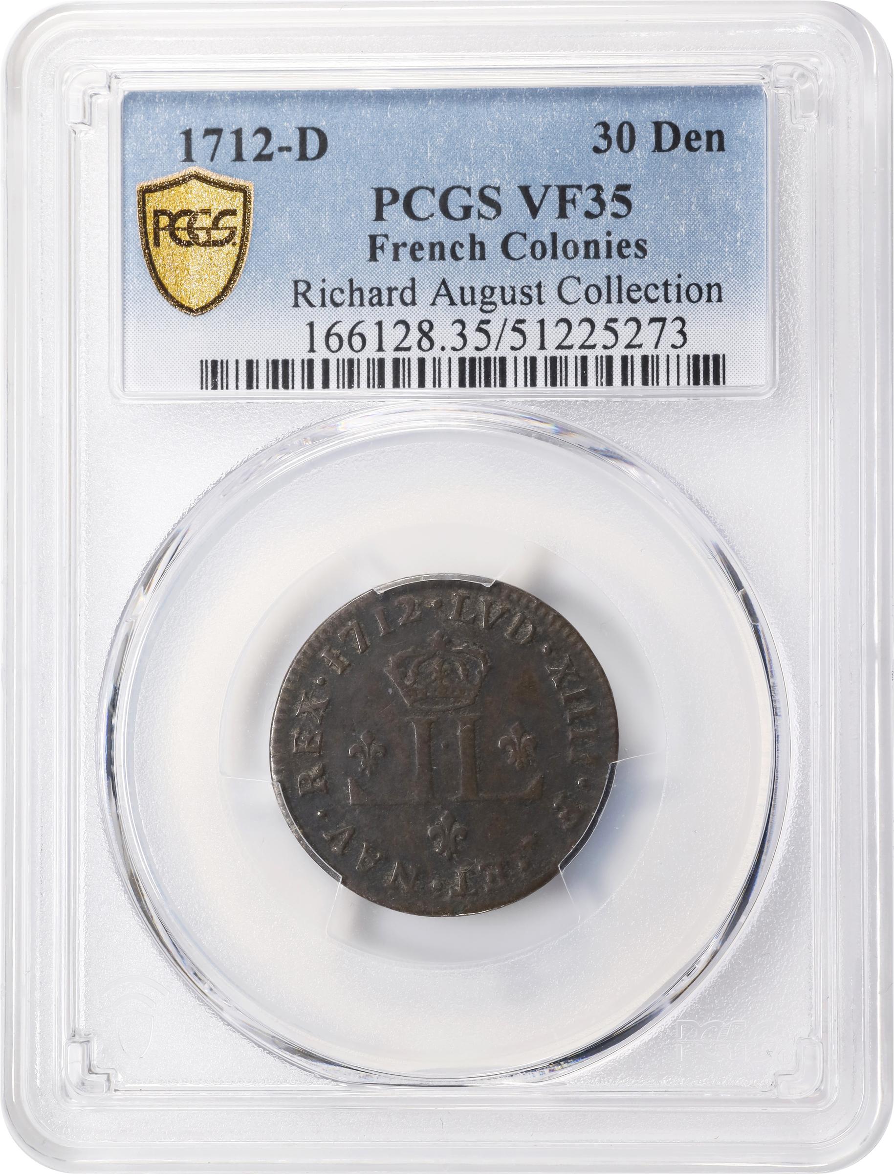 image for: 1712-D 30 Deniers, or Mousquetaire. Lyon Mint. Vlack-5, W-11730. Rarity-3. VF-35 (PCGS).