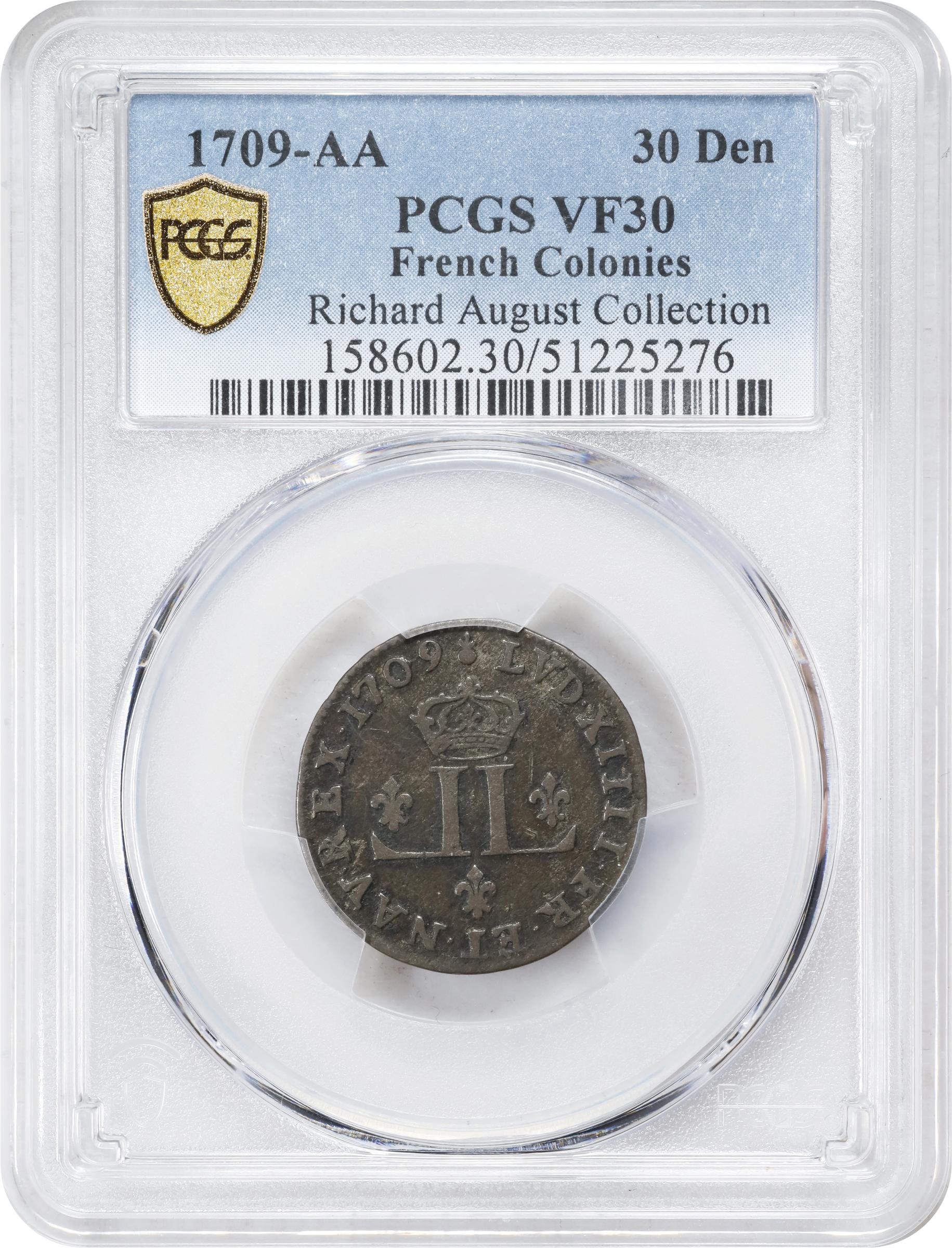 image for: 1709-AA 30 Deniers, or Mousquetaire. Metz Mint. Vlack-7. Rarity-6. VF-30 (PCGS).