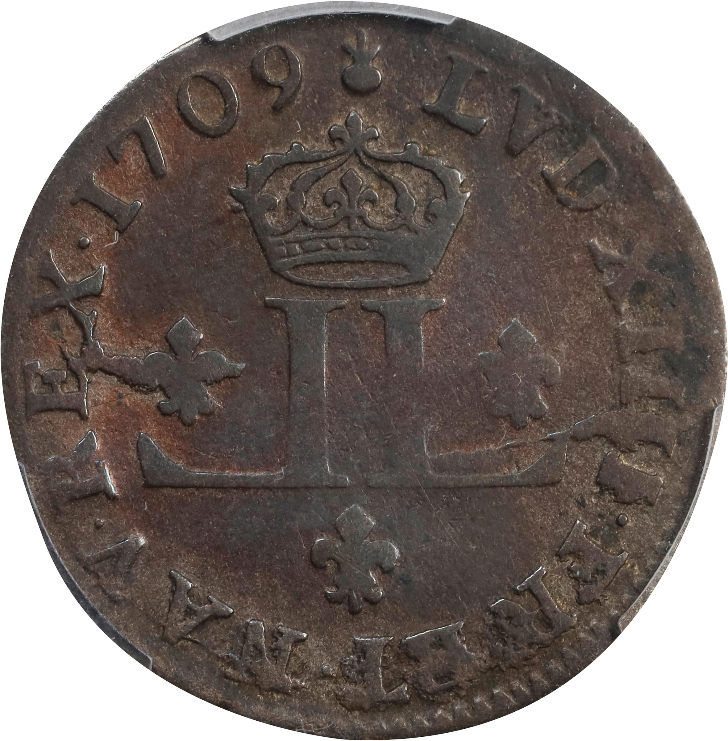 image for: 1709-AA 30 Deniers, or Mousquetaire. Metz Mint. Vlack-7. Rarity-6. Fine-15 (PCGS).