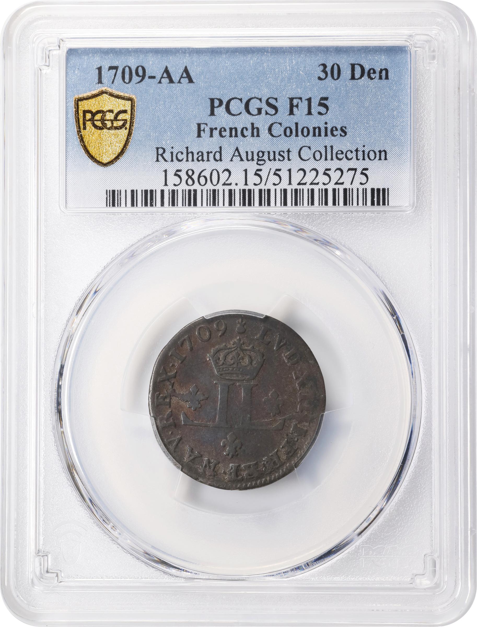 image for: 1709-AA 30 Deniers, or Mousquetaire. Metz Mint. Vlack-7. Rarity-6. Fine-15 (PCGS).