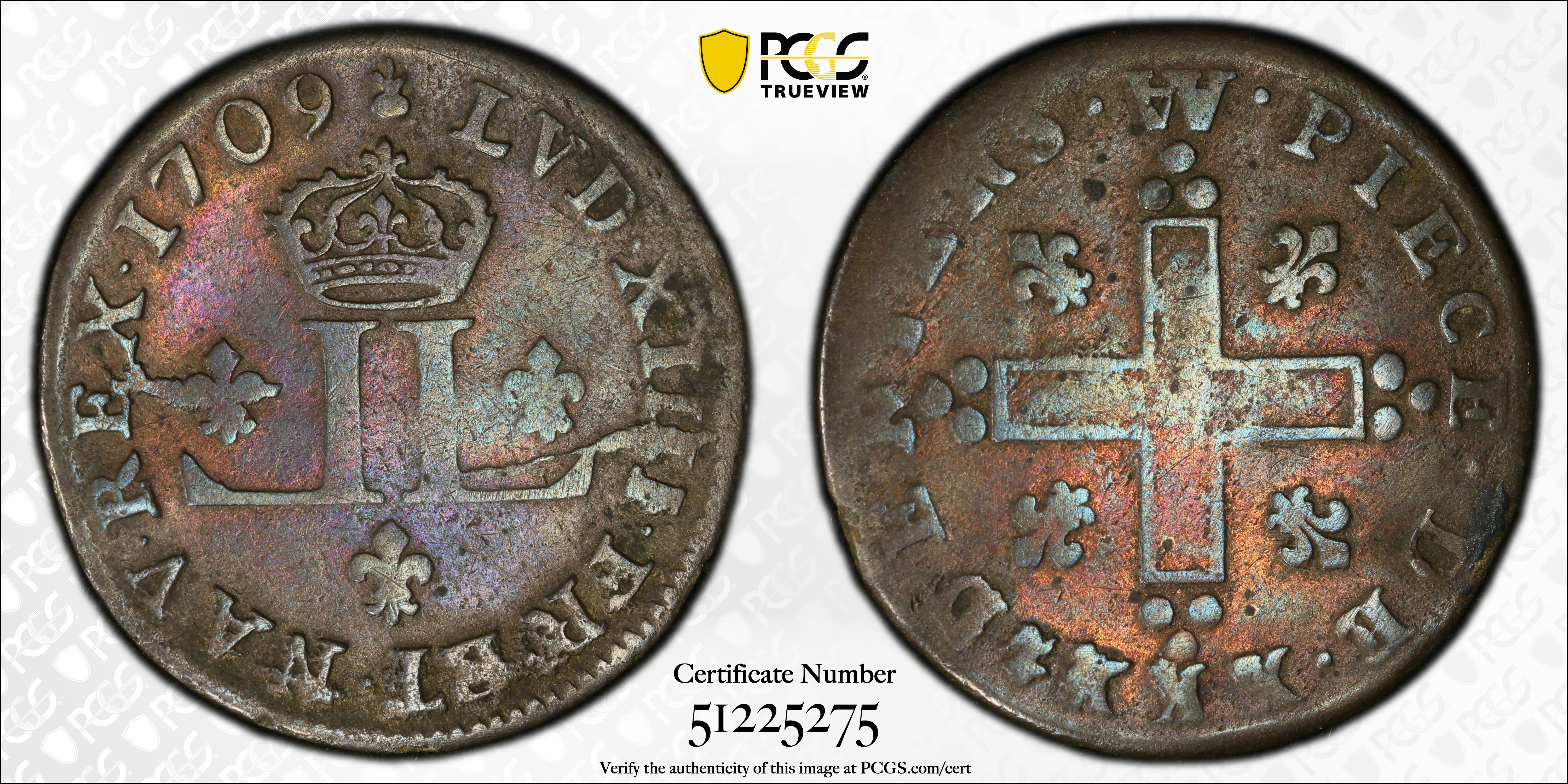 image for: 1709-AA 30 Deniers, or Mousquetaire. Metz Mint. Vlack-7. Rarity-6. Fine-15 (PCGS).