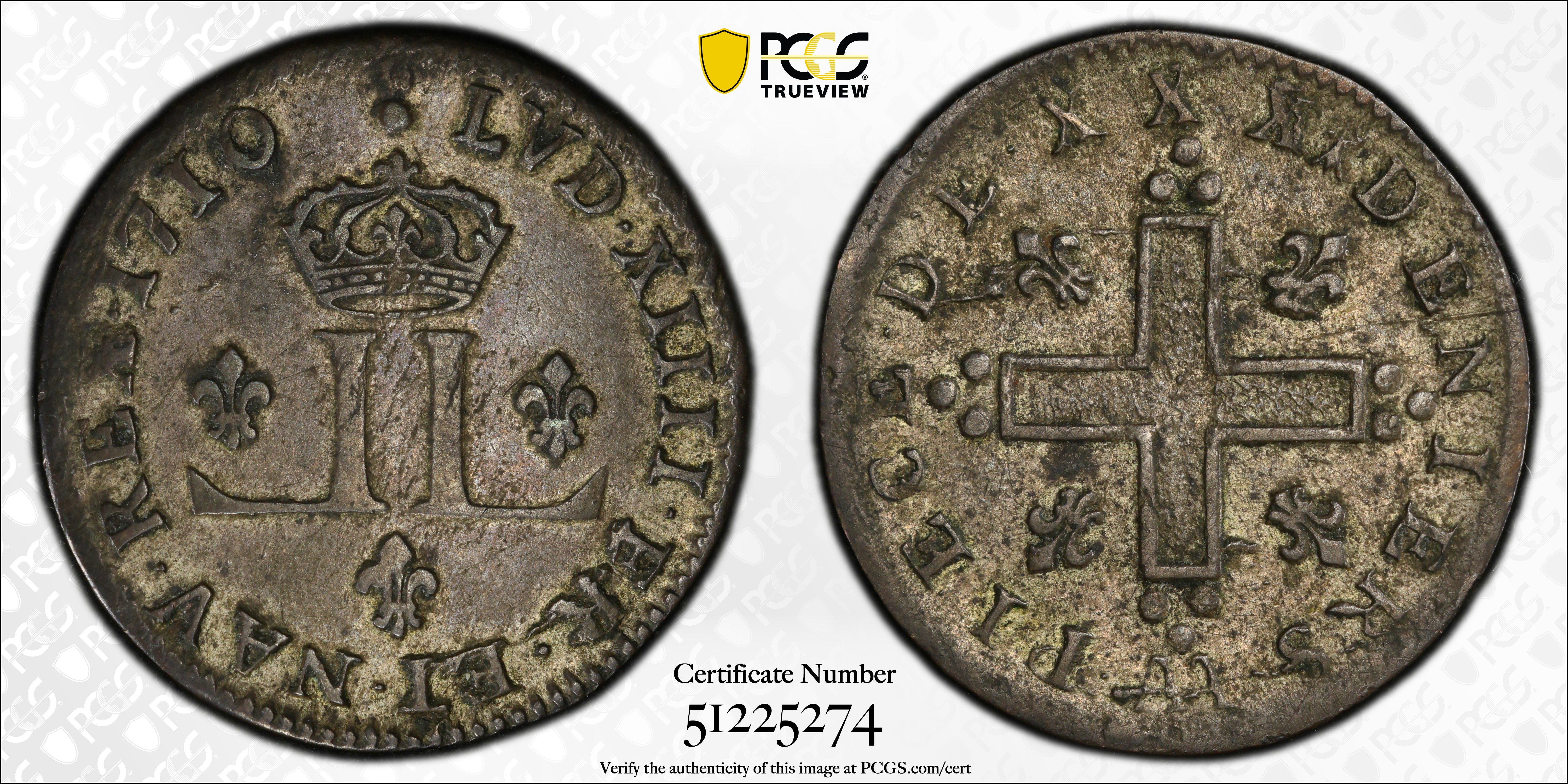 image for: 1710-AA 30 Deniers, or Mousquetaire. Metz Mint. Vlack-8. Rarity-2. EF-40 (PCGS).