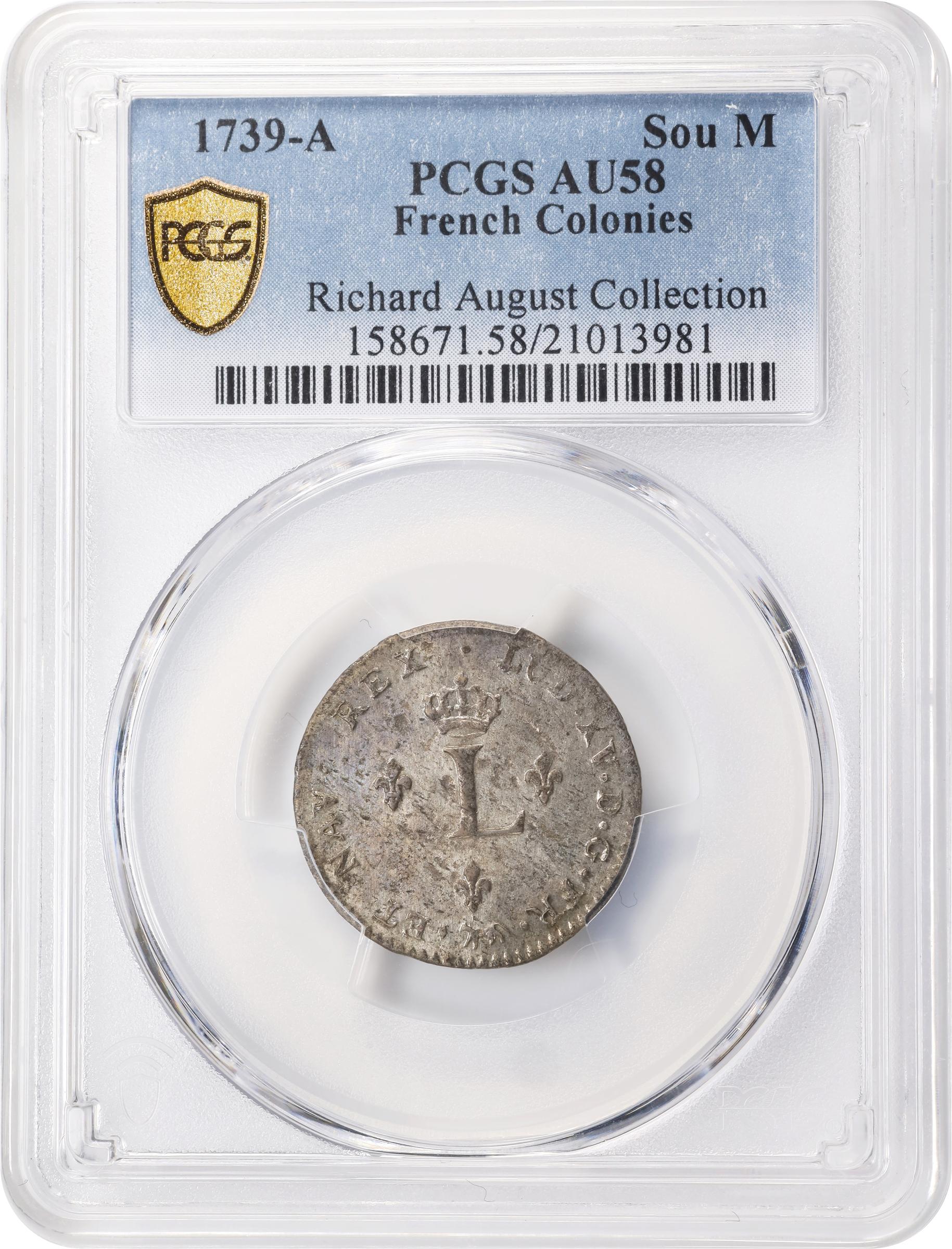 image for: 1739-A Sou Marque. Paris Mint. Vlack-17. Rarity-1. AU-58 (PCGS).