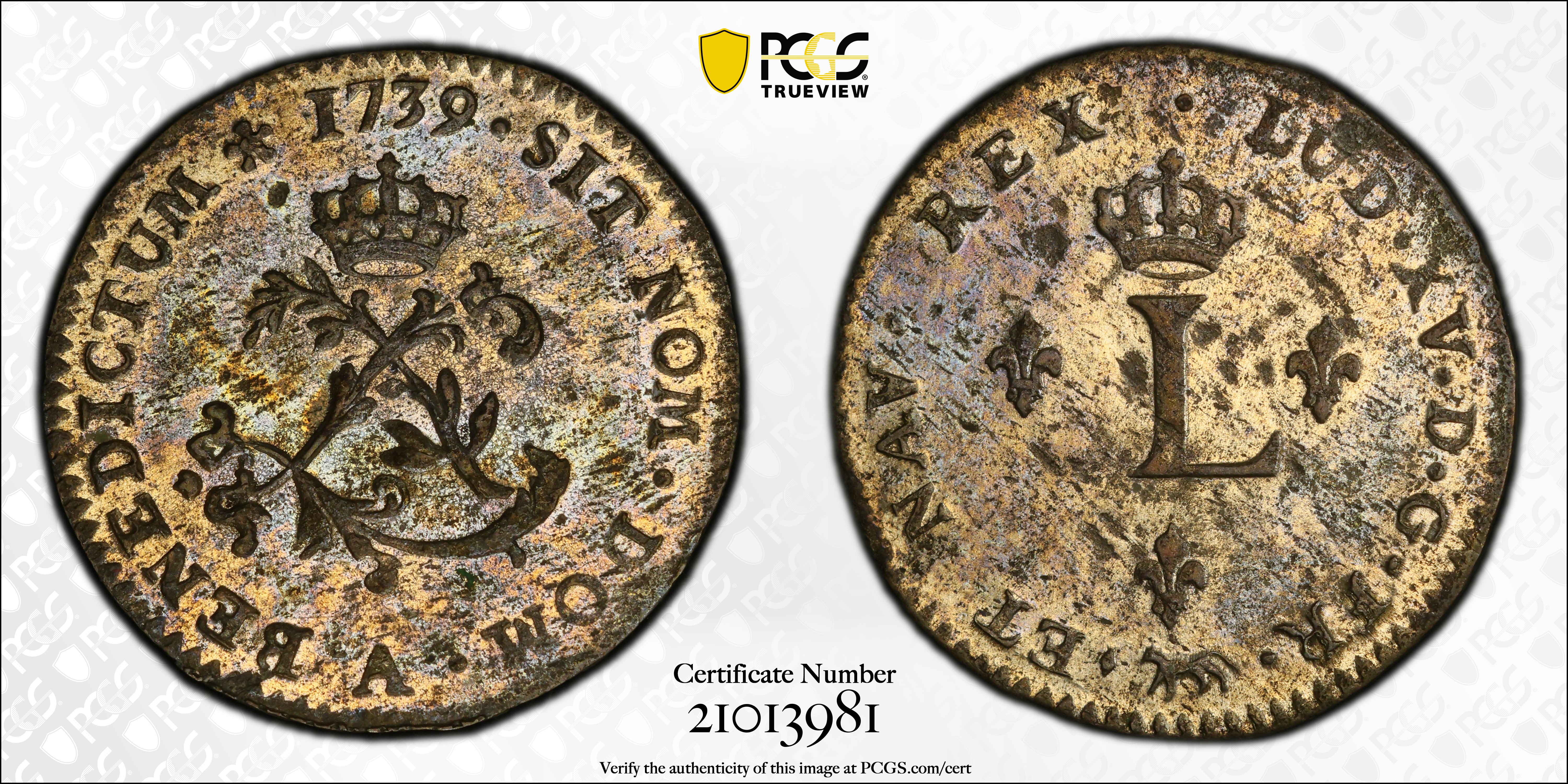 image for: 1739-A Sou Marque. Paris Mint. Vlack-17. Rarity-1. AU-58 (PCGS).