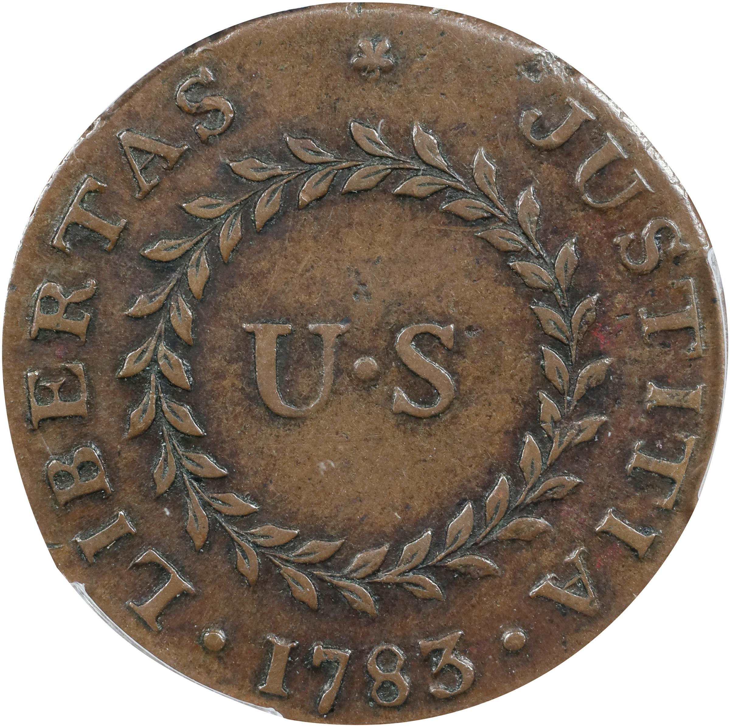 image for: 1783 Nova Constellatio Copper. Crosby 2-B, W-1865. Rarity-2. CONSTELLATIO, Pointed Rays, Small U.S. AU-53 (PCGS).