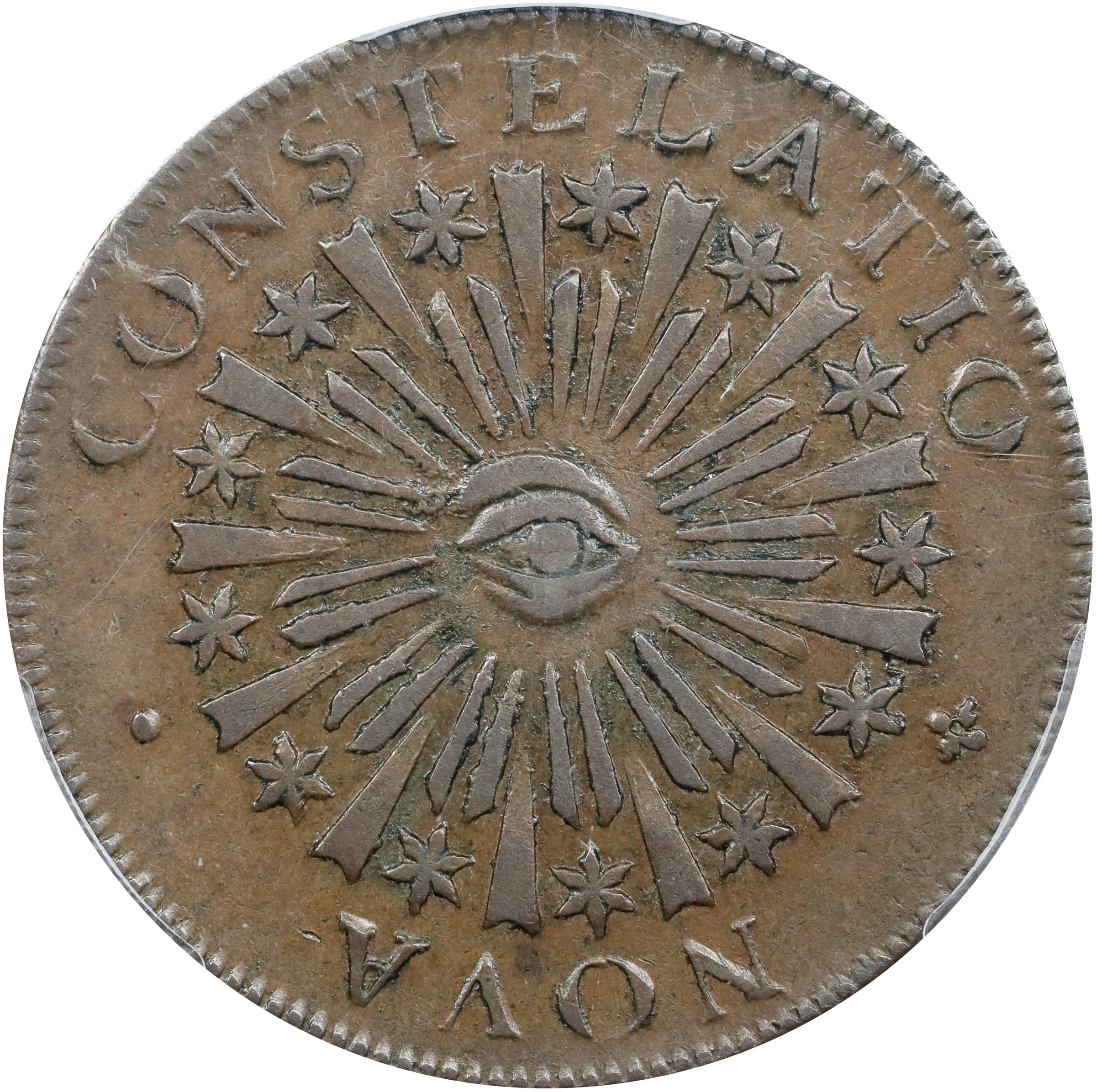 image for: 1785 Nova Constellatio Copper. Crosby 1-B, W-1880. Rarity-4. CONSTELATIO, Blunt Rays. AU-55 (PCGS).