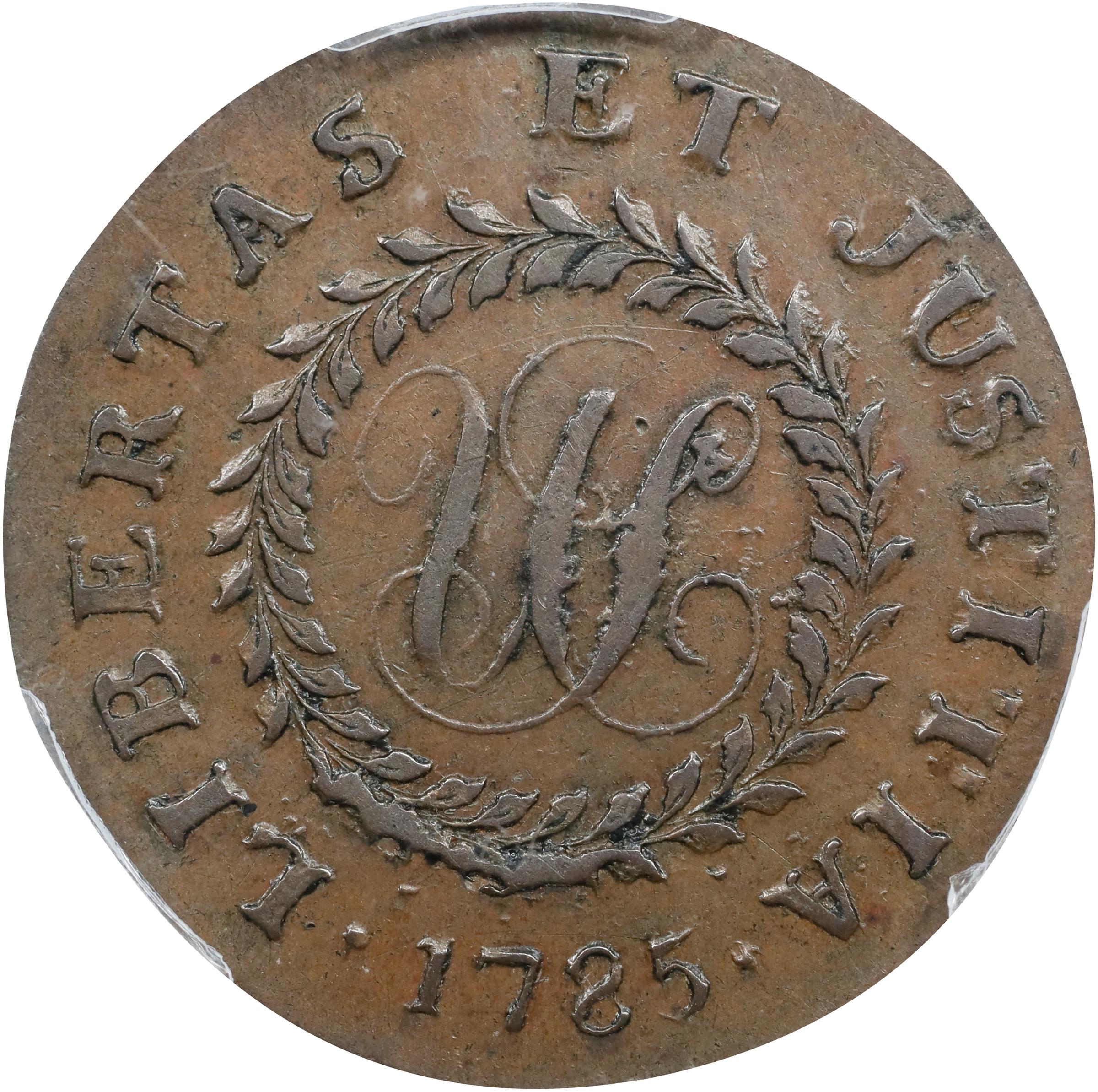 image for: 1785 Nova Constellatio Copper. Crosby 1-B, W-1880. Rarity-4. CONSTELATIO, Blunt Rays. AU-55 (PCGS).