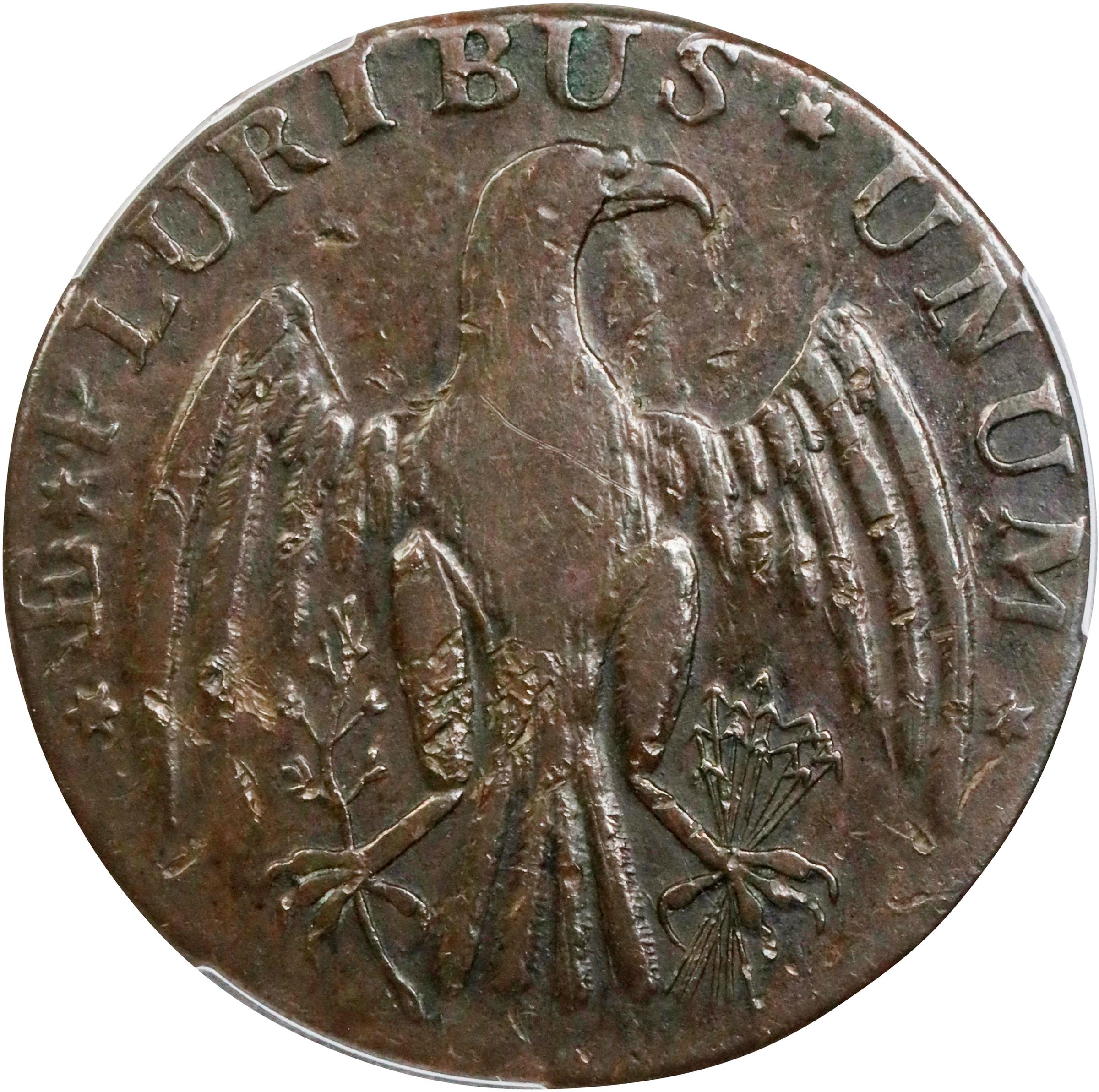 image for: 1787 Immunis Columbia Copper / Large Eagle Reverse. W-5680. Rarity-4+. Plain Edge, Narrow Planchet. VF-35 (PCGS).