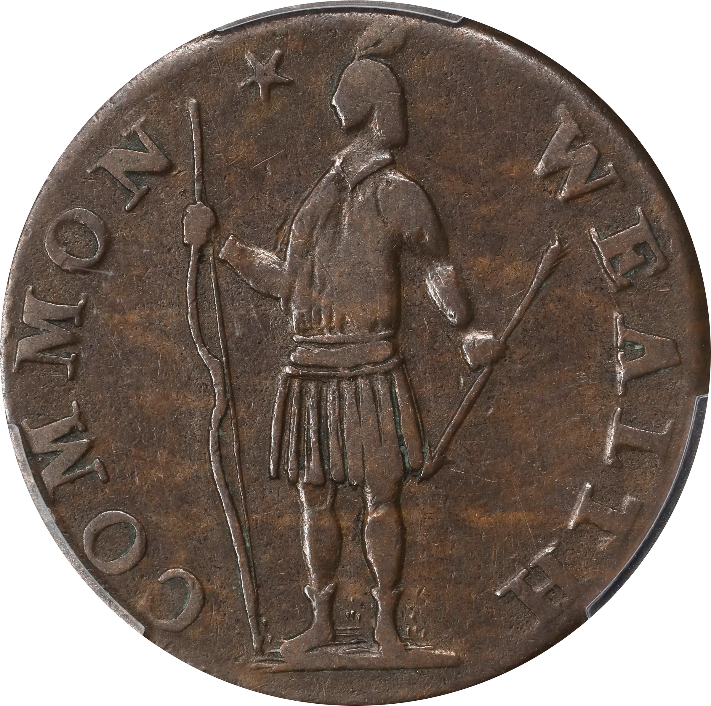 image for: 1788 Massachusetts Half Cent. Ryder 1-A, W-6000. Rarity-4+. EF-45 (PCGS).