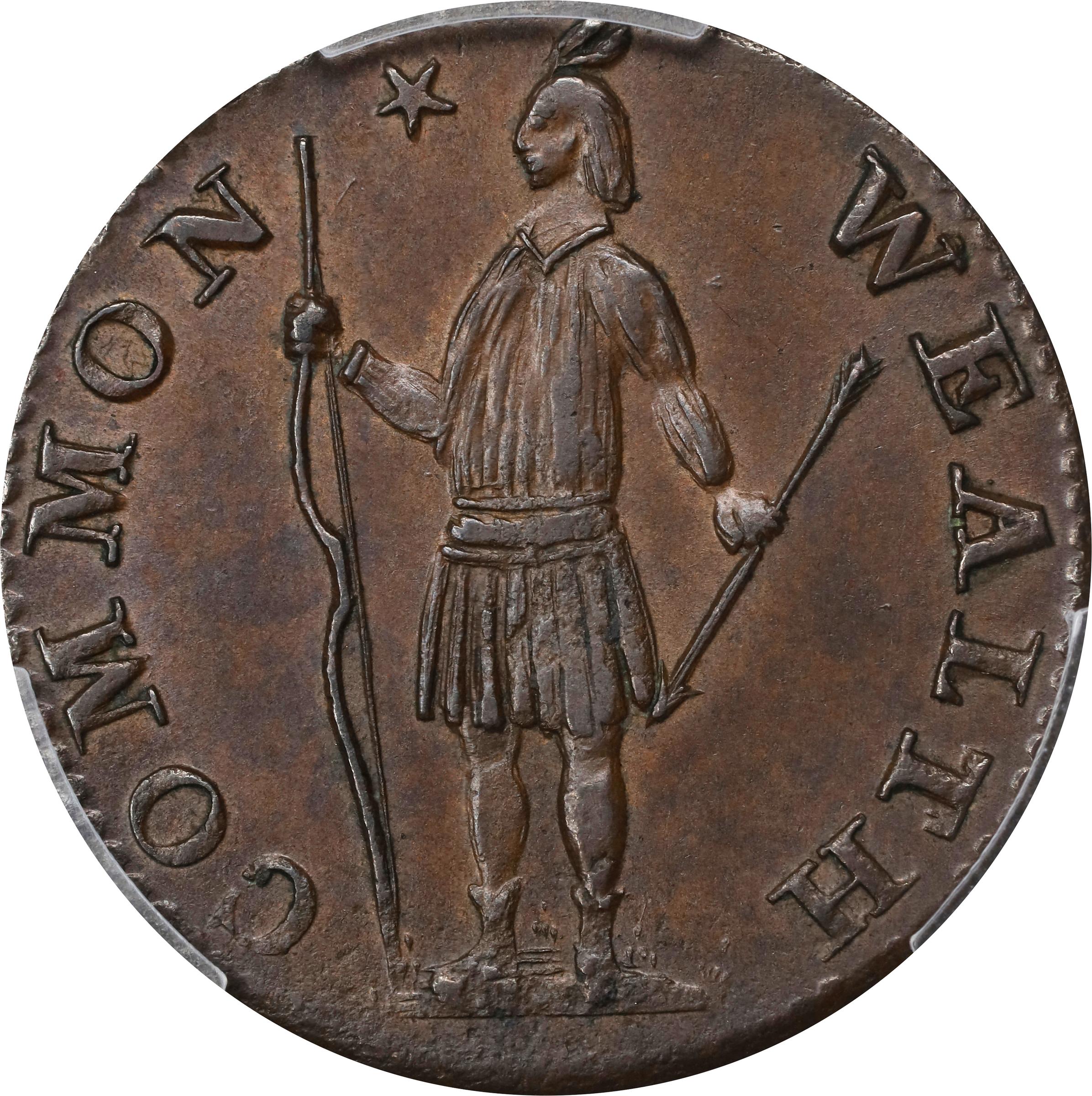 image for: 1788 Massachusetts Half Cent. Ryder 1-B, W-6010. Rarity-2. MS-64 BN (PCGS).