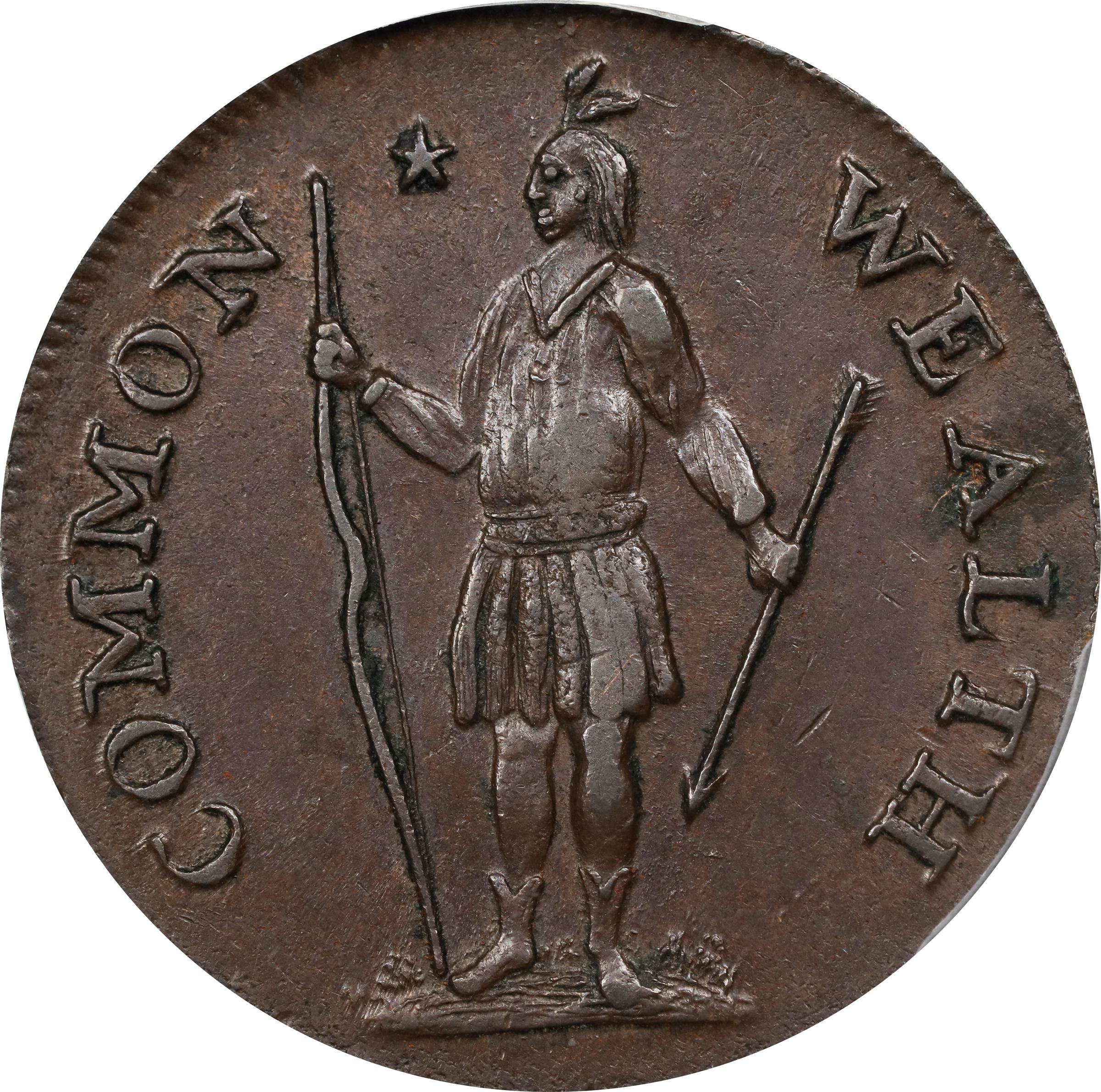 image for: 1787 Massachusetts Cent. Ryder 2b-A, W-6040. Rarity-2. Arrows in Left Talon, Horned Eagle. AU-58 (PCGS).