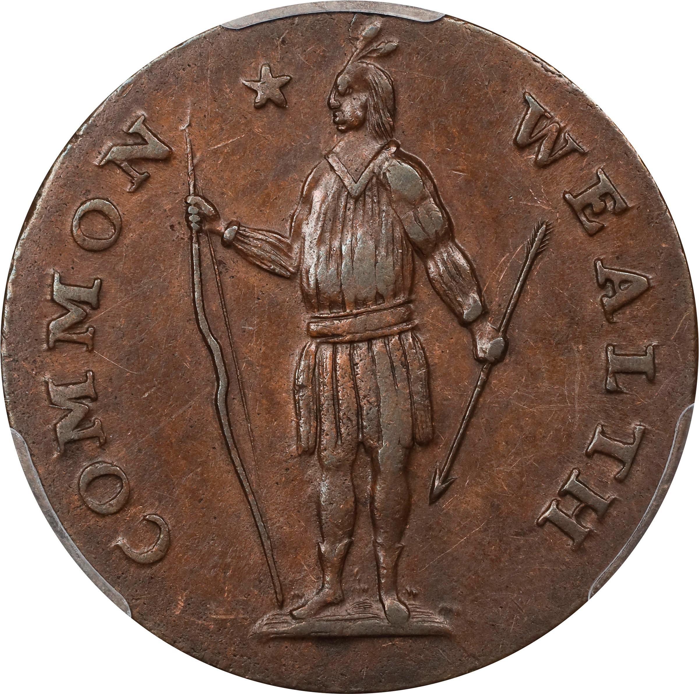 image for: 1788 Massachusetts Cent. Ryder 6-N, W-6240. Rarity-3-. No Period After MASSACHUSETTS. AU-53 (PCGS).