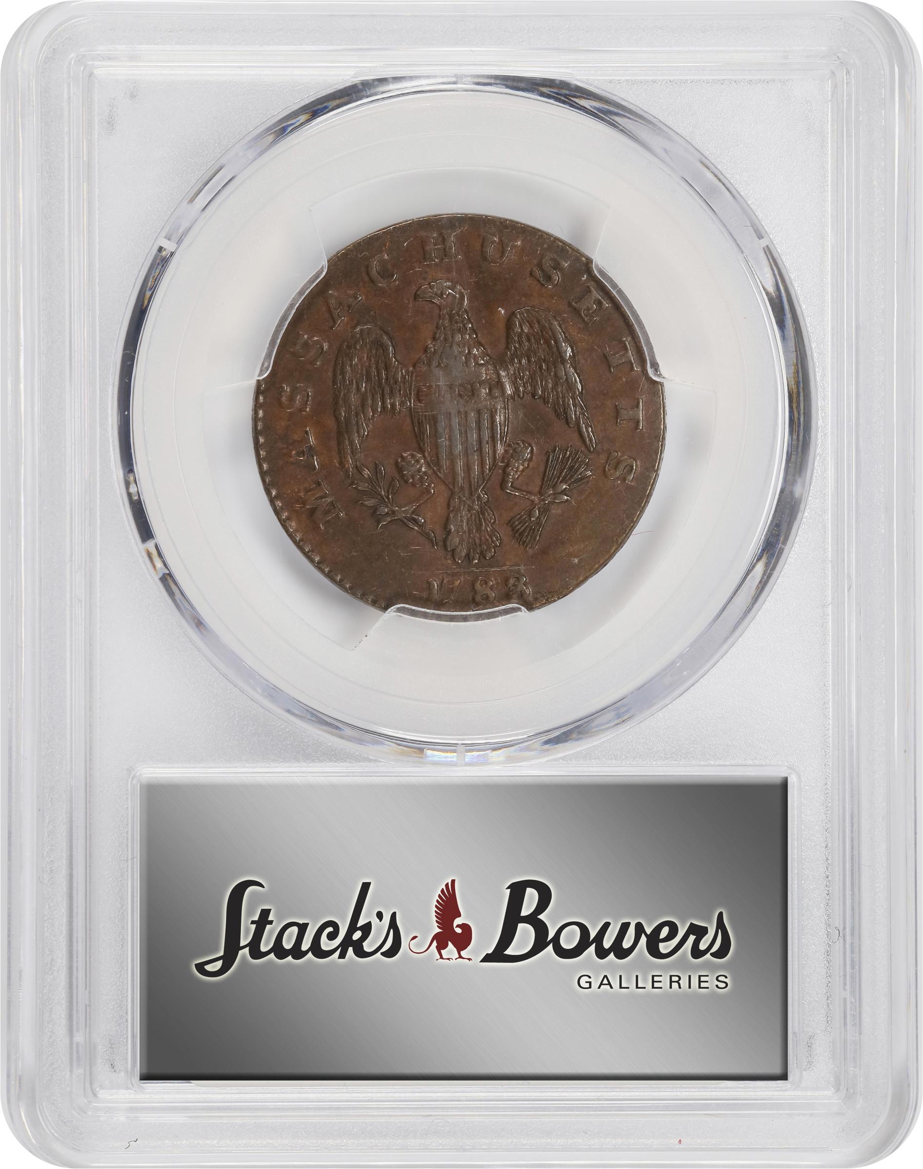 image for: 1788 Massachusetts Cent. Ryder 6-N, W-6240. Rarity-3-. No Period After MASSACHUSETTS. AU-53 (PCGS).
