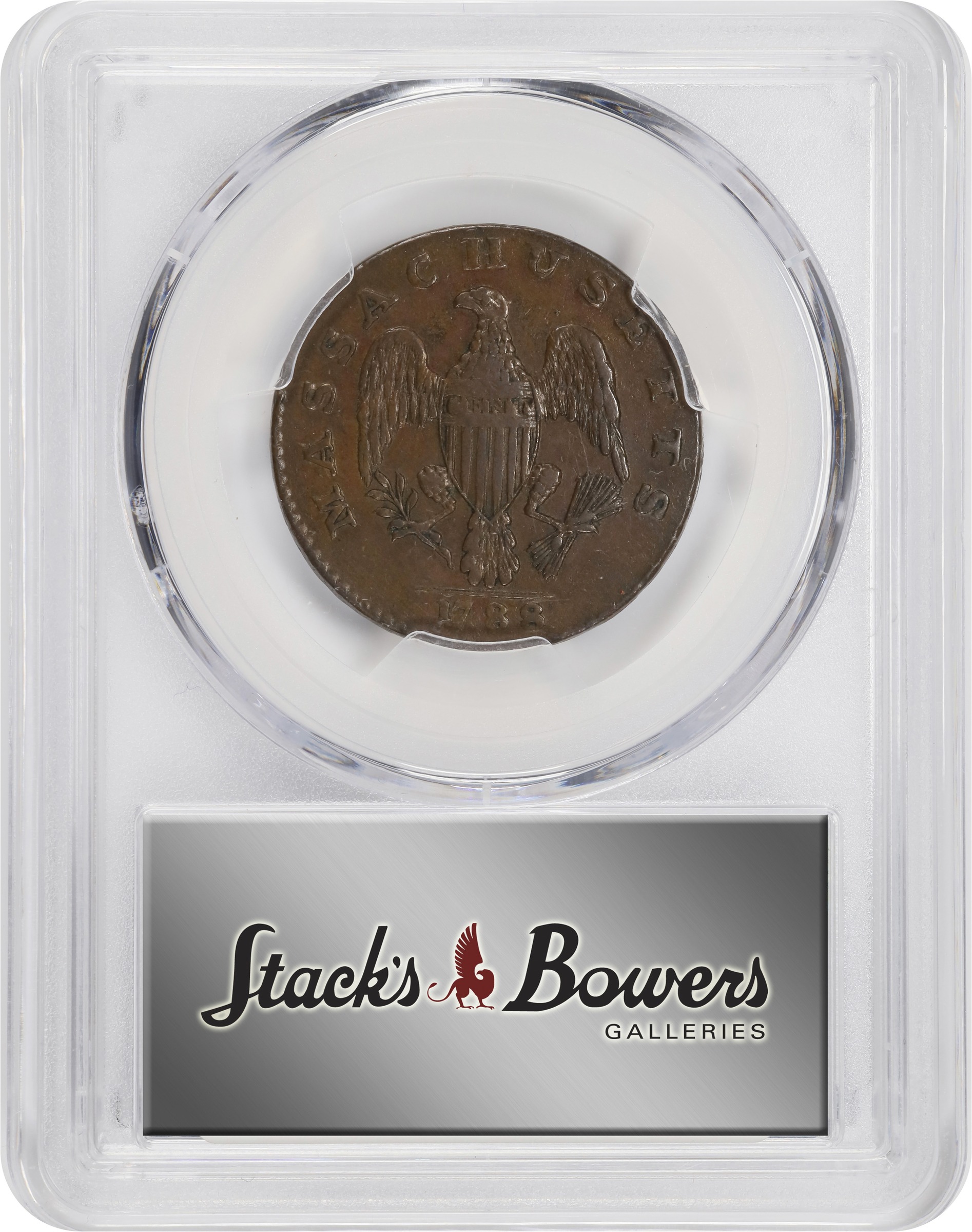 image for: 1788 Massachusetts Cent. Ryder 13-N, W-6380. Rarity-4+. No Period After MASSACHUSETTS. AU-55 (PCGS).