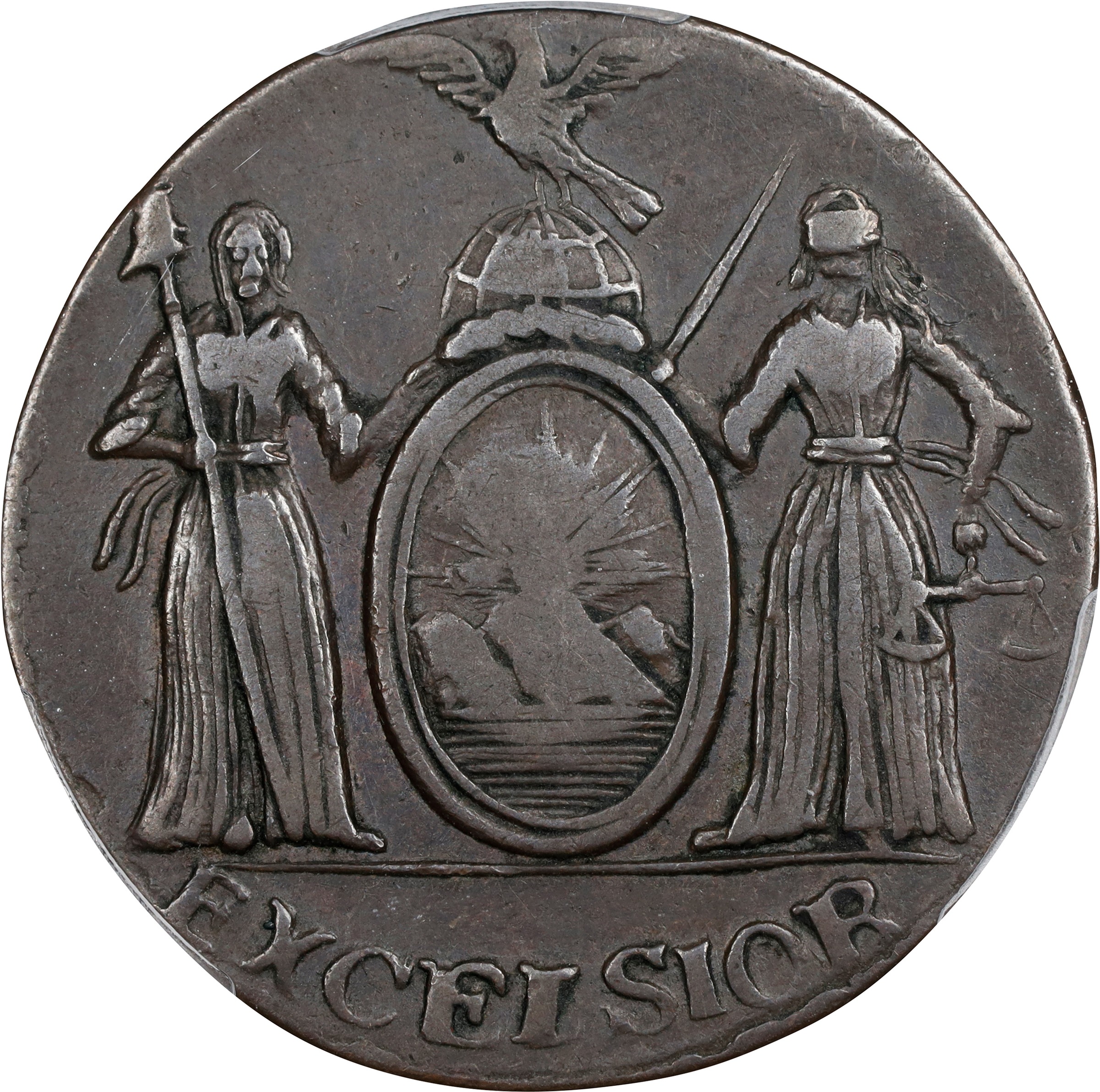 image for: 1787 Excelsior Copper. W-5785. Rarity-6. Eagle on Globe Facing Left. EF-40 (PCGS).