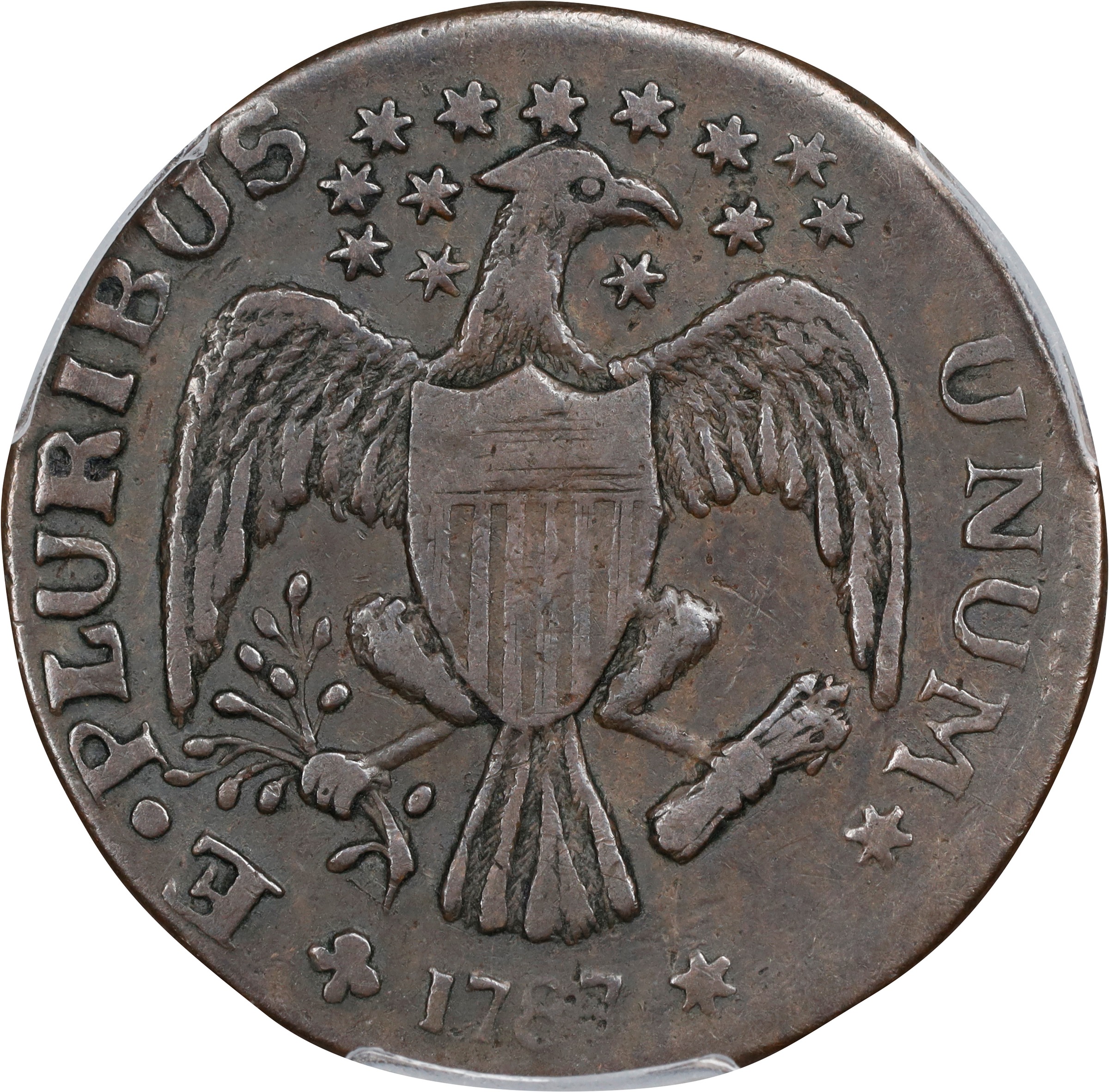 image for: 1787 Excelsior Copper. W-5785. Rarity-6. Eagle on Globe Facing Left. EF-40 (PCGS).