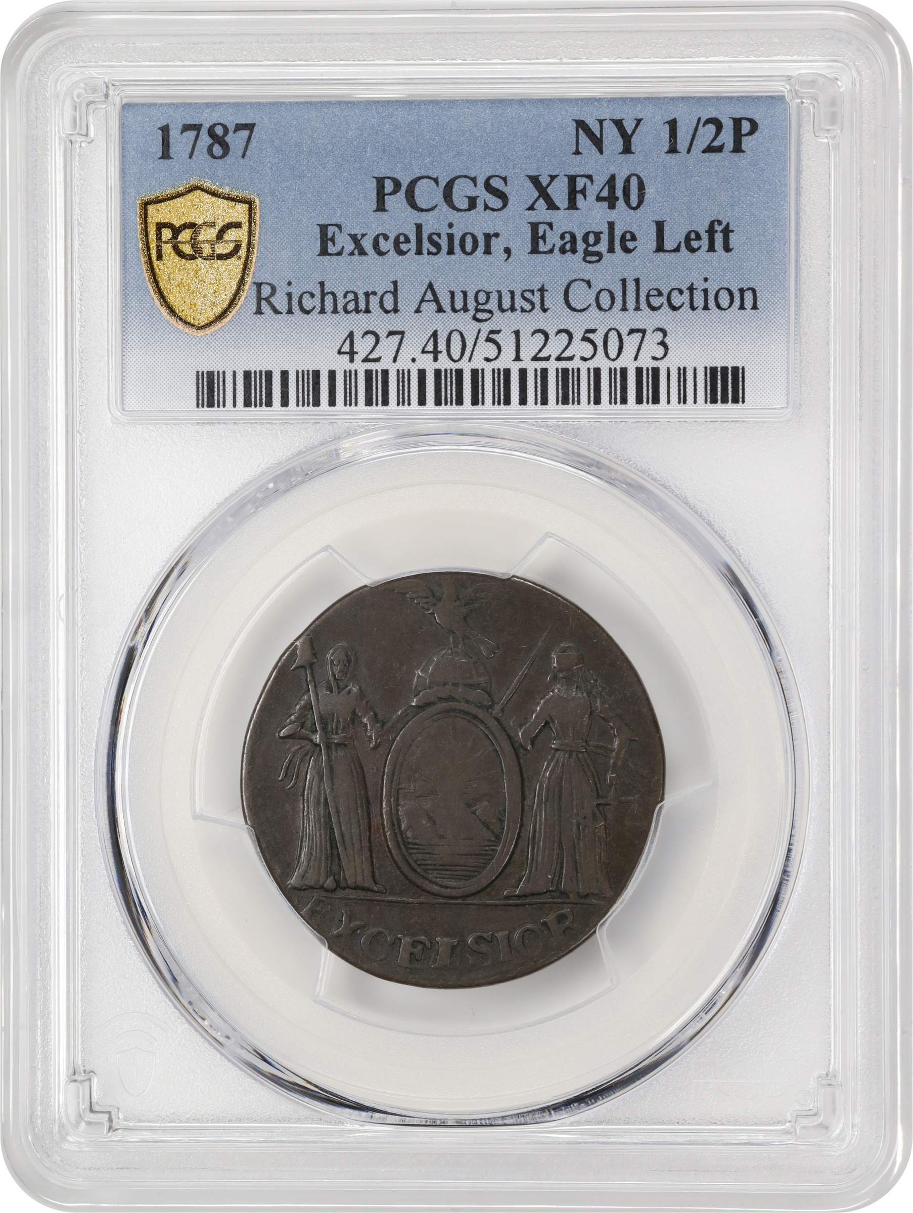 image for: 1787 Excelsior Copper. W-5785. Rarity-6. Eagle on Globe Facing Left. EF-40 (PCGS).