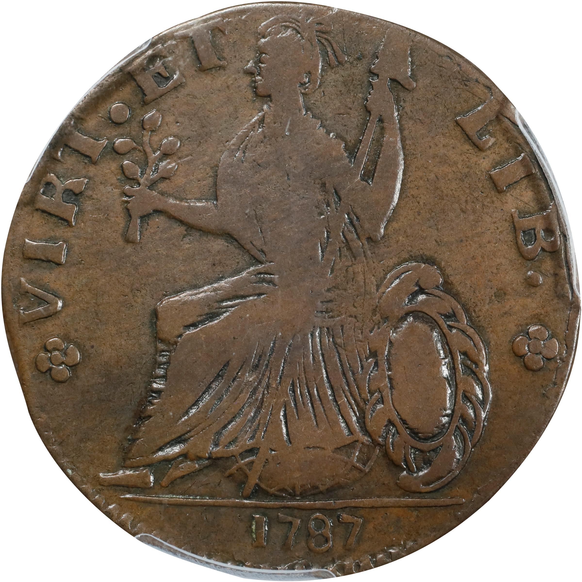 image for: 1787 Nova Eborac Copper. W-5750. Rarity-5+. Large Head. VF-20 (PCGS).