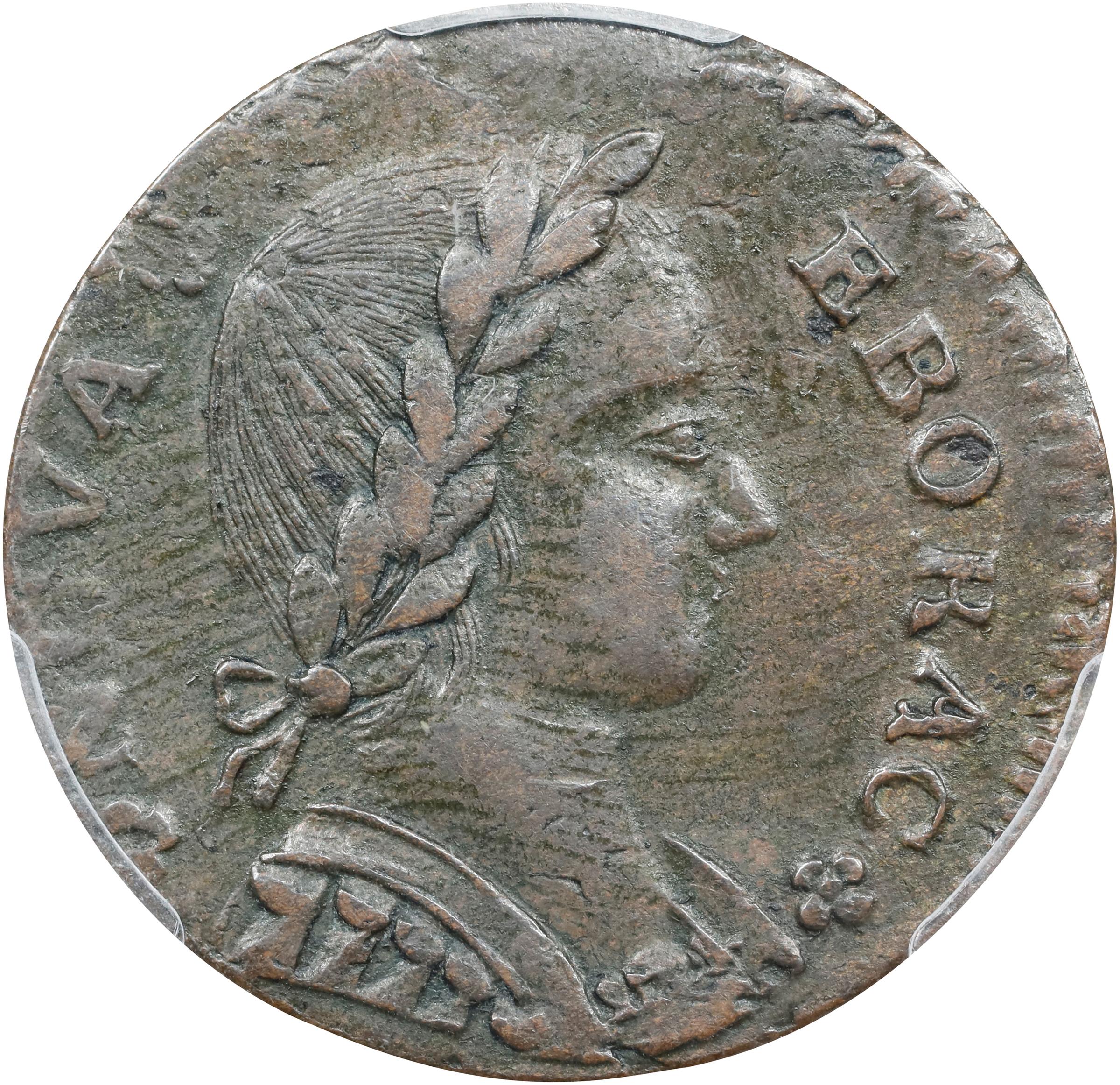 image for: 1787 Nova Eborac Copper. W-5755. Rarity-3. Medium Bust, Seated Figure Left. AU-55 (PCGS).