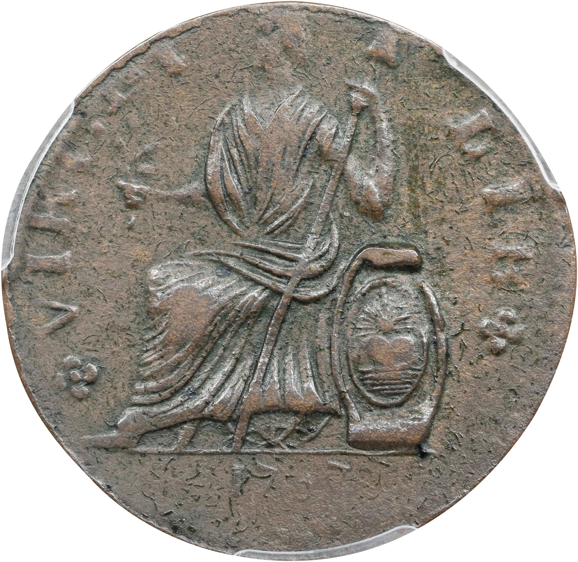 image for: 1787 Nova Eborac Copper. W-5755. Rarity-3. Medium Bust, Seated Figure Left. AU-55 (PCGS).