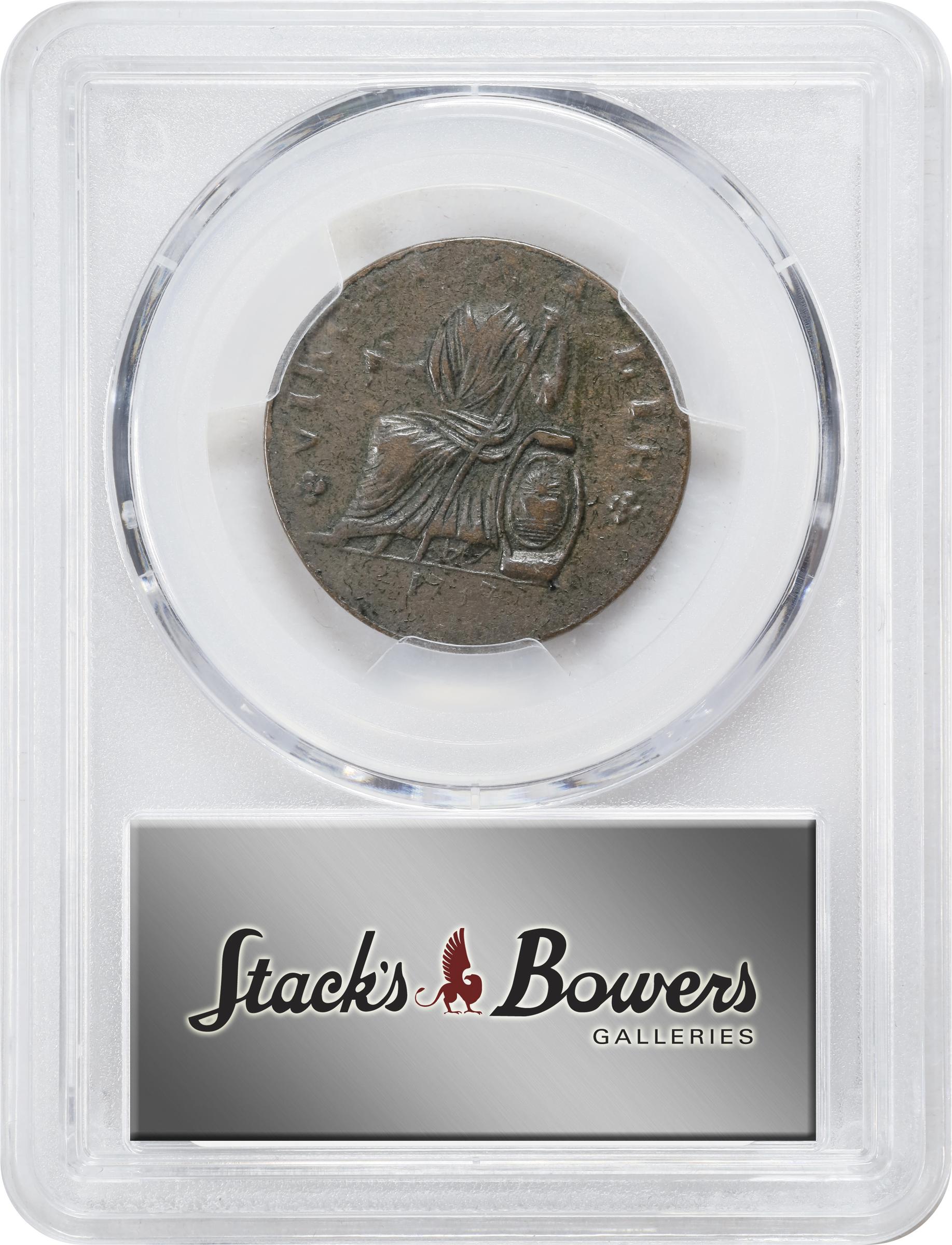 image for: 1787 Nova Eborac Copper. W-5755. Rarity-3. Medium Bust, Seated Figure Left. AU-55 (PCGS).