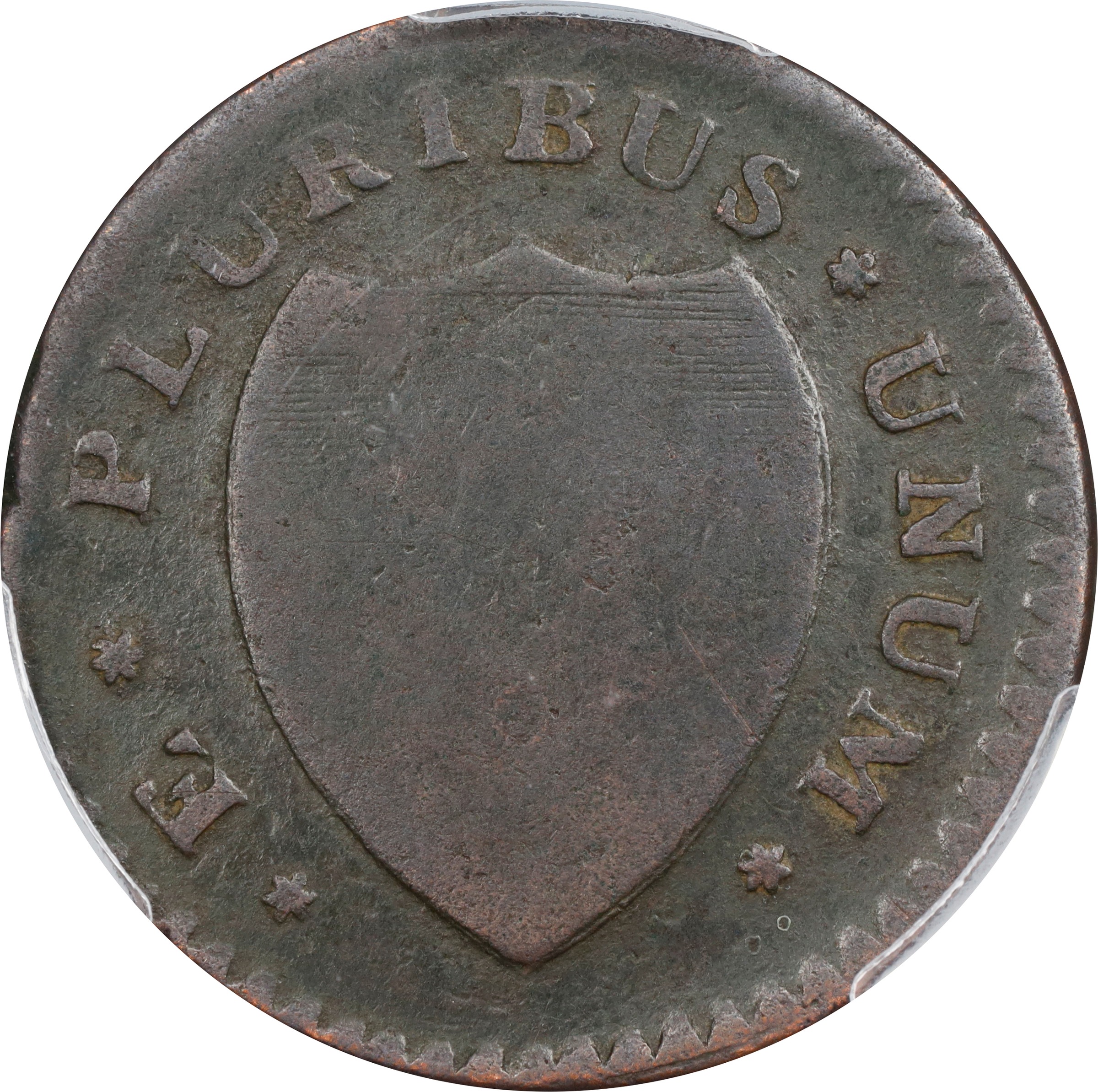 image for: 1786 New Jersey Copper. Maris 12-G, W-4790. Rarity-4. Date Under Plow, No Coulter, Shaggy Mane. VG-10 (PCGS).