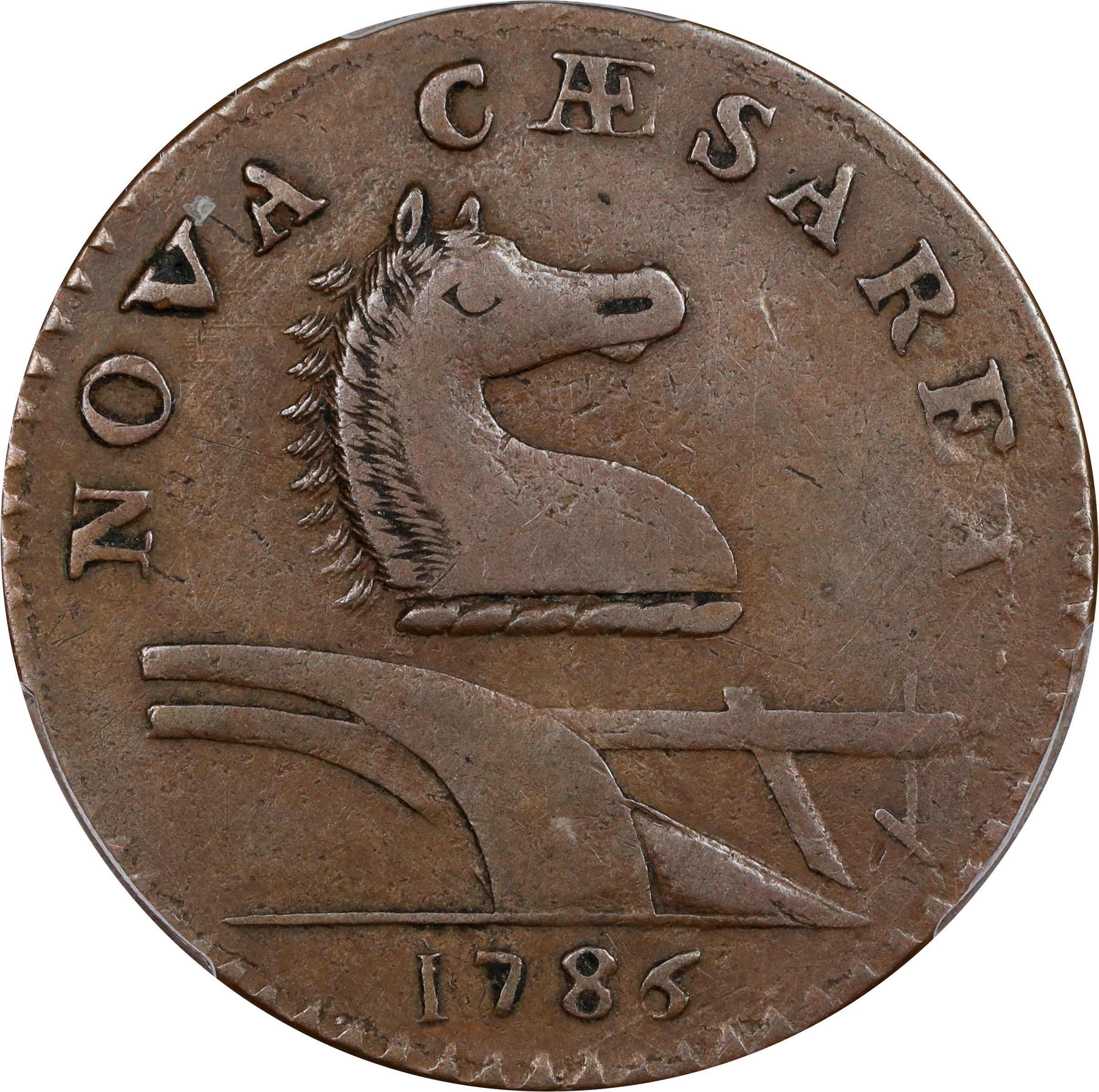 image for: 1786 New Jersey Copper. Maris 15-J, W-4815. Rarity-4. Straight Plow Beam, Leaning Head. EF-40 (PCGS).