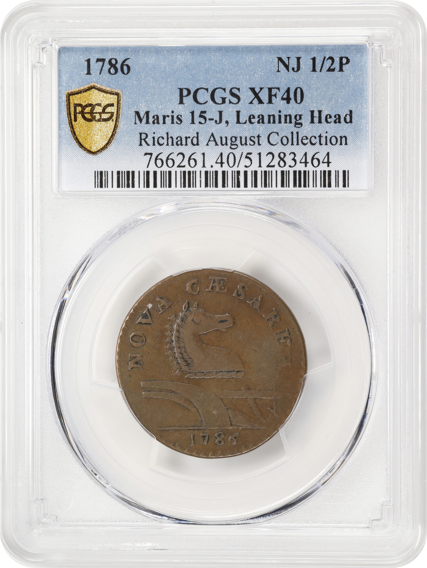 image for: 1786 New Jersey Copper. Maris 15-J, W-4815. Rarity-4. Straight Plow Beam, Leaning Head. EF-40 (PCGS).