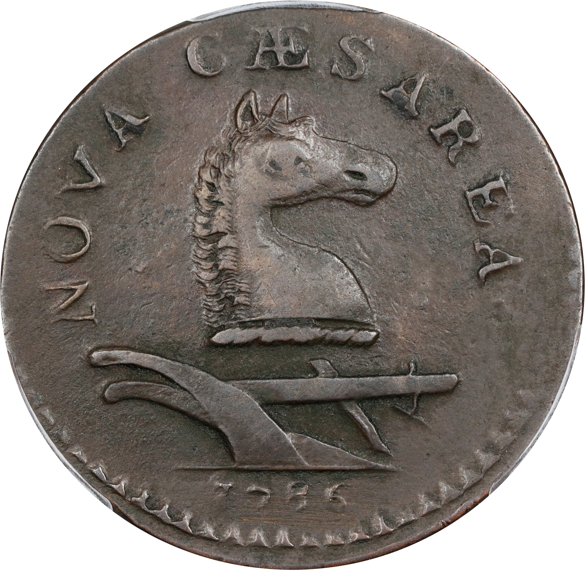 image for: 1786 New Jersey Copper. Maris 17-b, W-4870. Rarity-3. Straight Plow Beam, Chess Knight, PLUKIBUS. Large Planchet. EF-40 (PCGS).