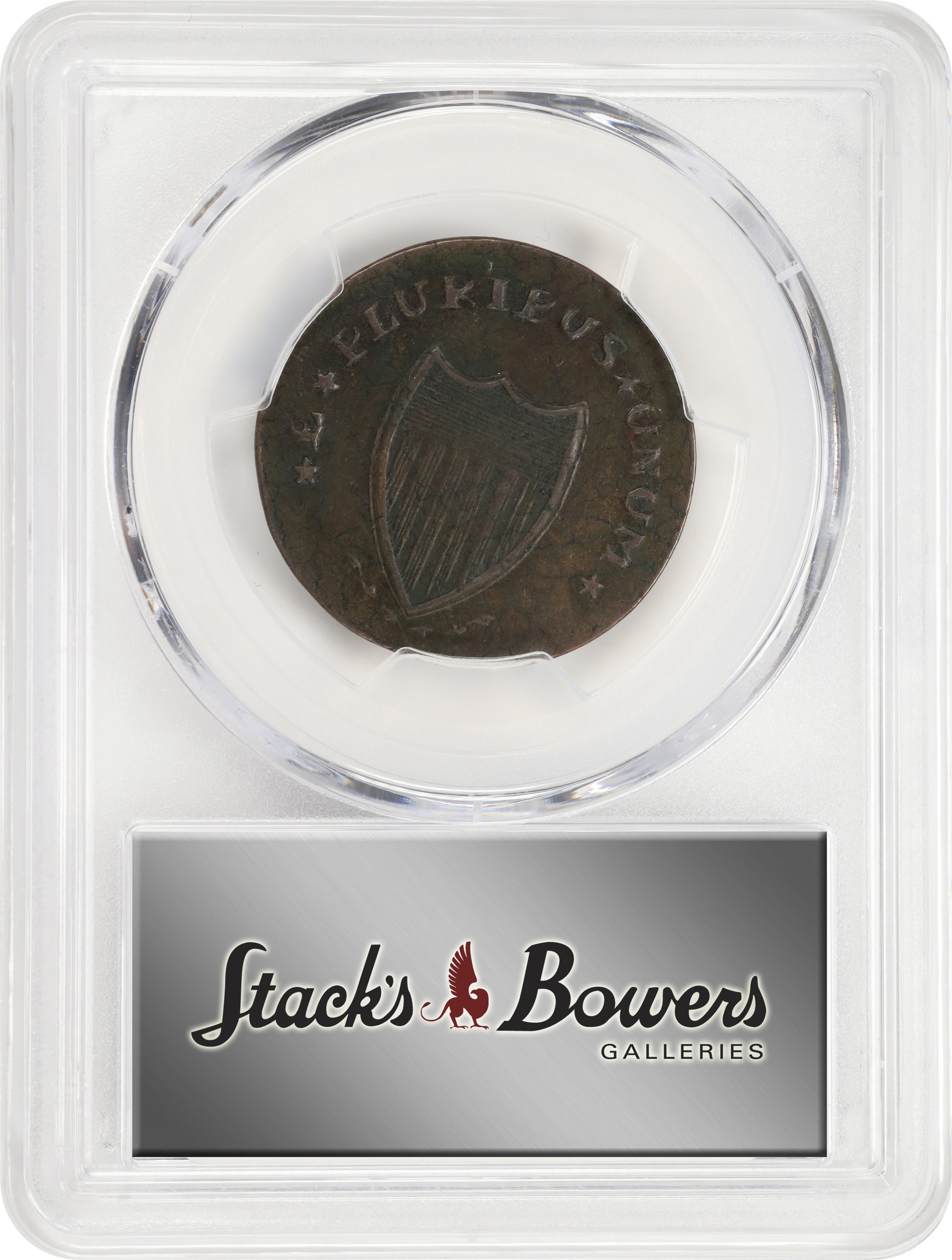 image for: 1786 New Jersey Copper. Maris 17-b, W-4870. Rarity-3. Straight Plow Beam, Chess Knight, PLUKIBUS. Large Planchet. EF-40 (PCGS).