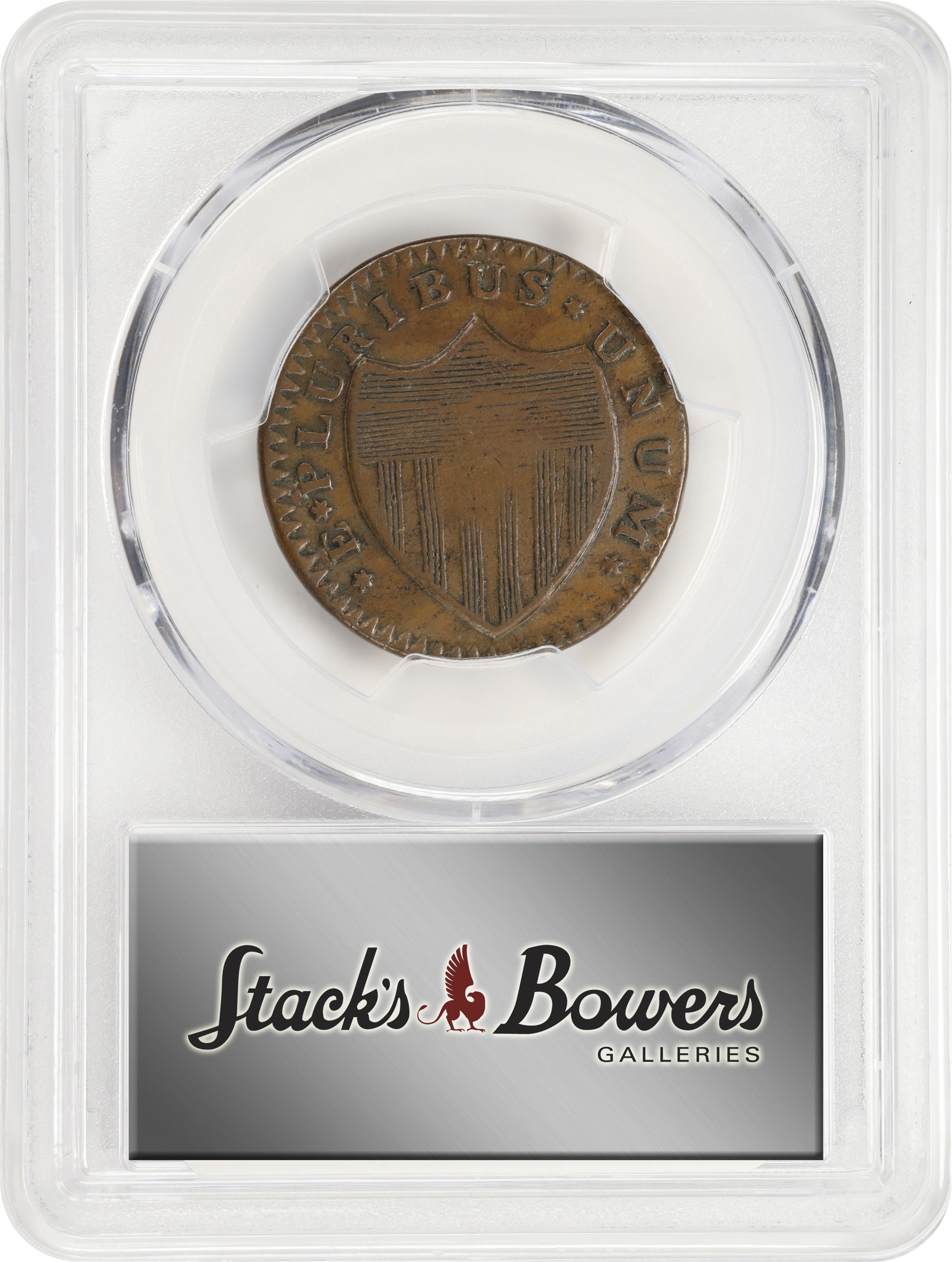 image for: 1786 New Jersey Copper. Maris 18-M, W-4890. Rarity-2. Curved Plow Beam, Bridle, Wide Shield. VF-35 (PCGS).