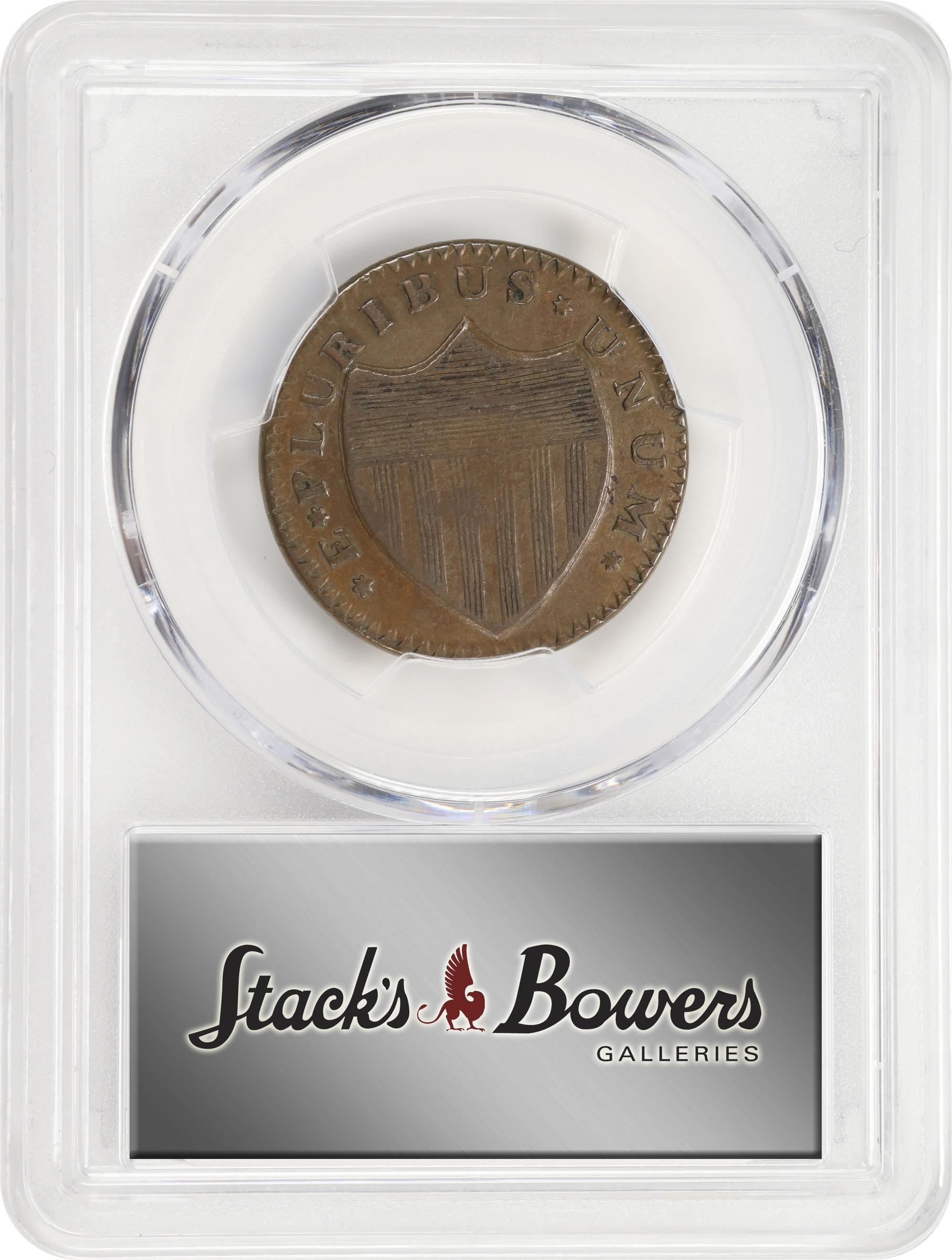 image for: 1786 New Jersey Copper. Maris 19-M, W-4900. Rarity-5. Curved Plow Beam, Drunken Die Cutter, Wide Shield. EF-40 (PCGS).