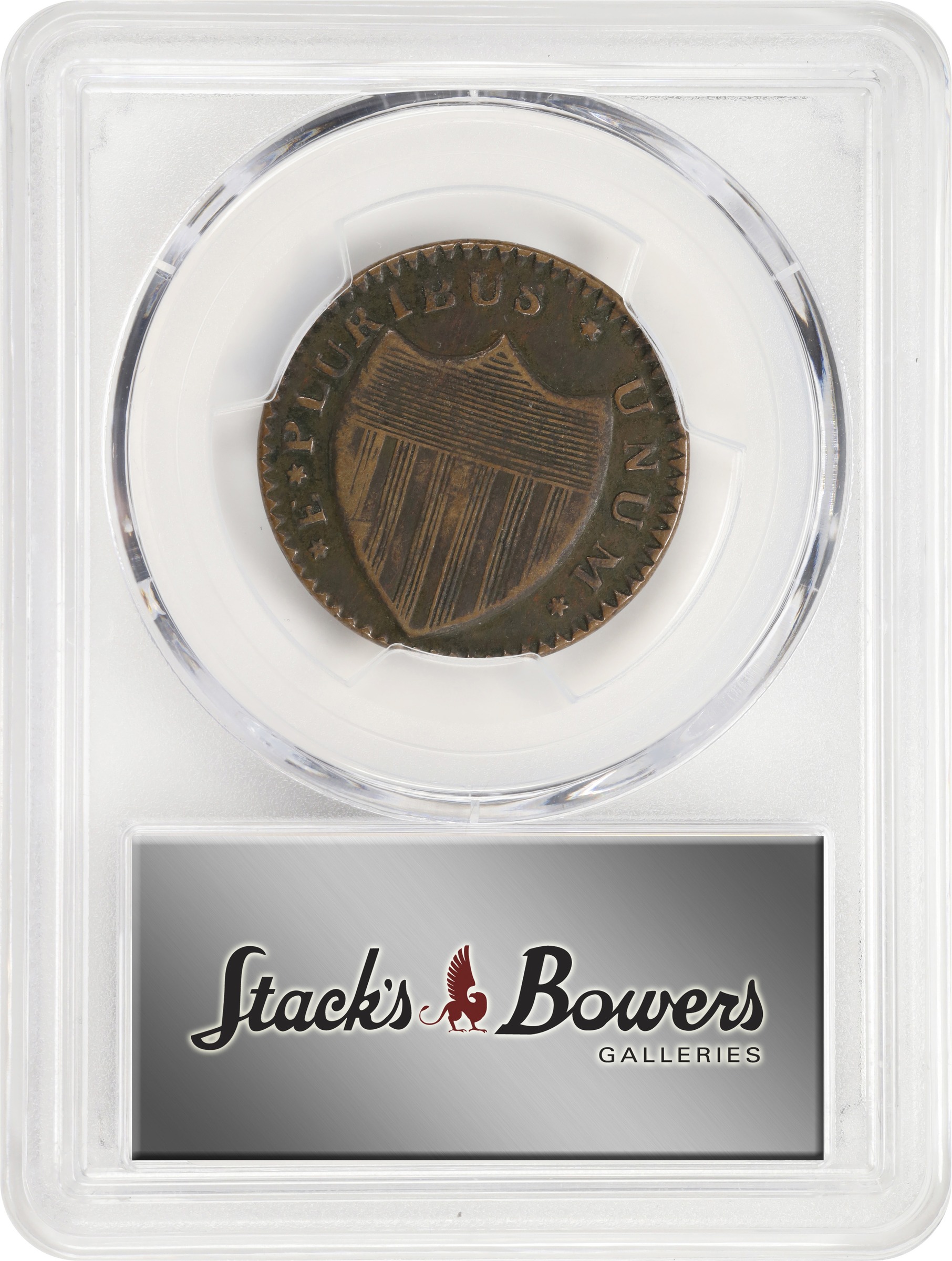 image for: 1786 New Jersey Copper. Maris 20-N, W-4905. Rarity-4. Curved Plow Beam, Drunken Die Cutter, Wide Shield. EF-40 (PCGS).