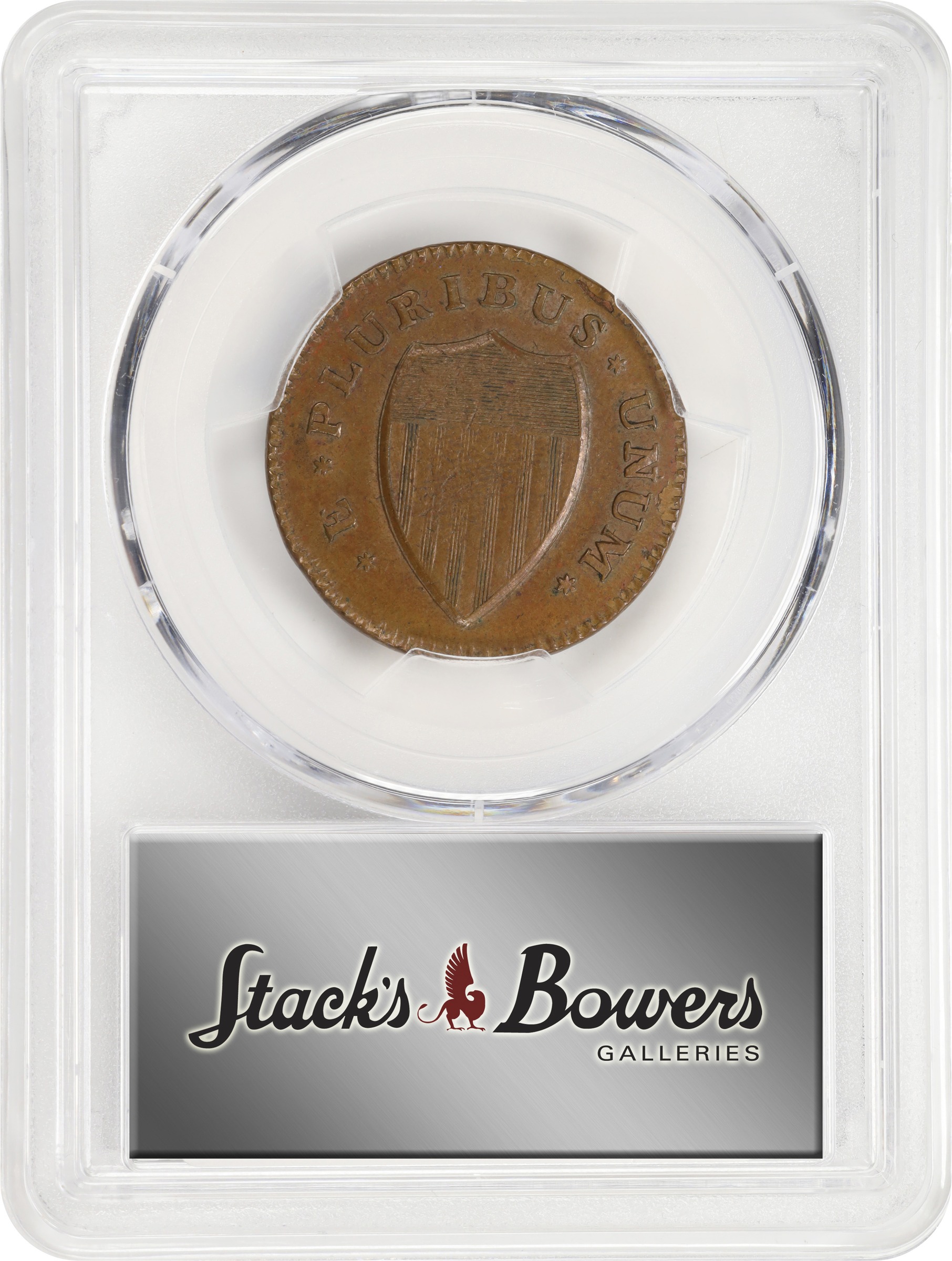 image for: 1786 New Jersey Copper. Maris 24-R, W-4975. Rarity-5. Curved Plow Beam, Narrow Shield. MS-63 BN (PCGS).