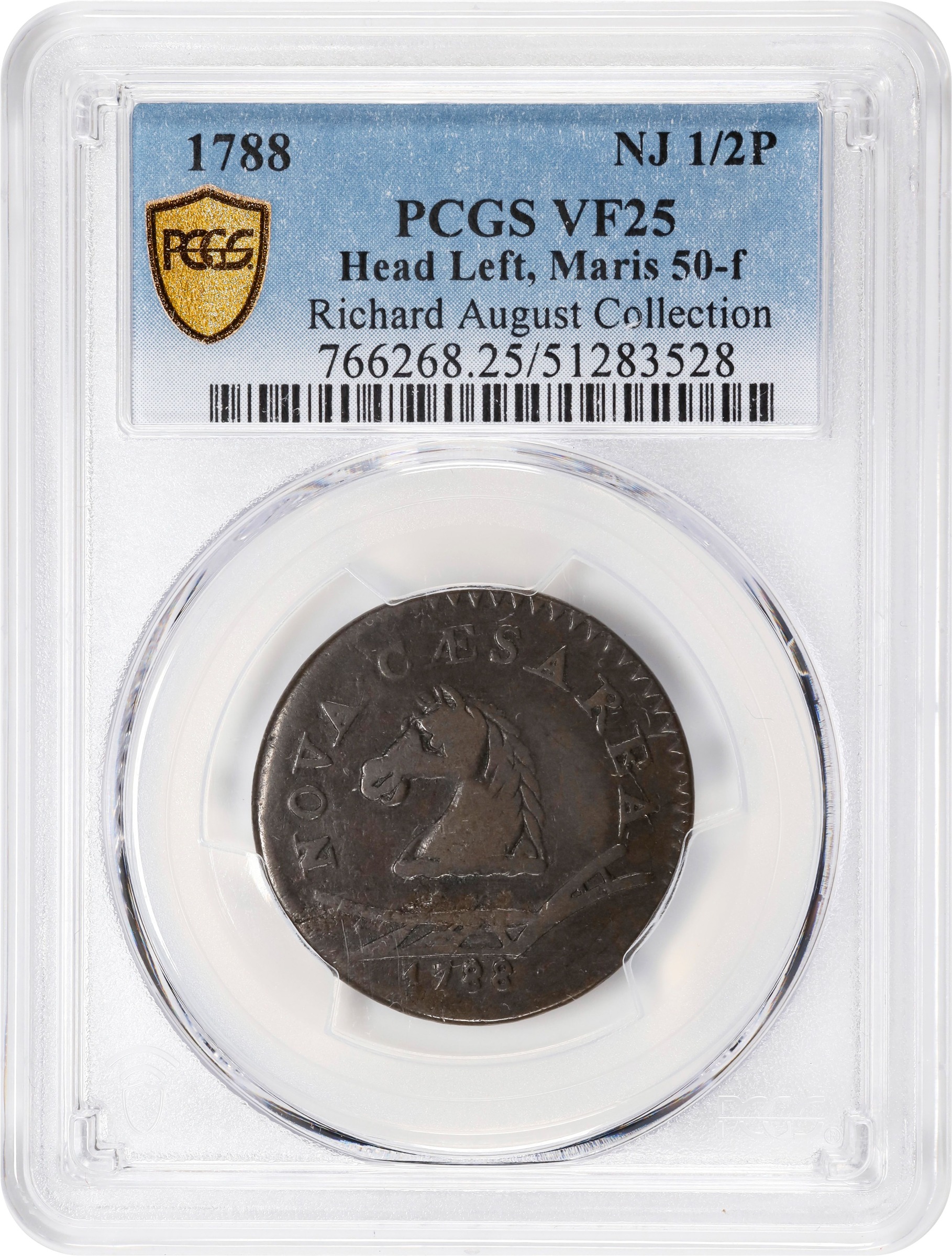 image for: 1788 New Jersey Copper. Maris 50-f, W-5475. Rarity-3. Head Left. VF-25 (PCGS).