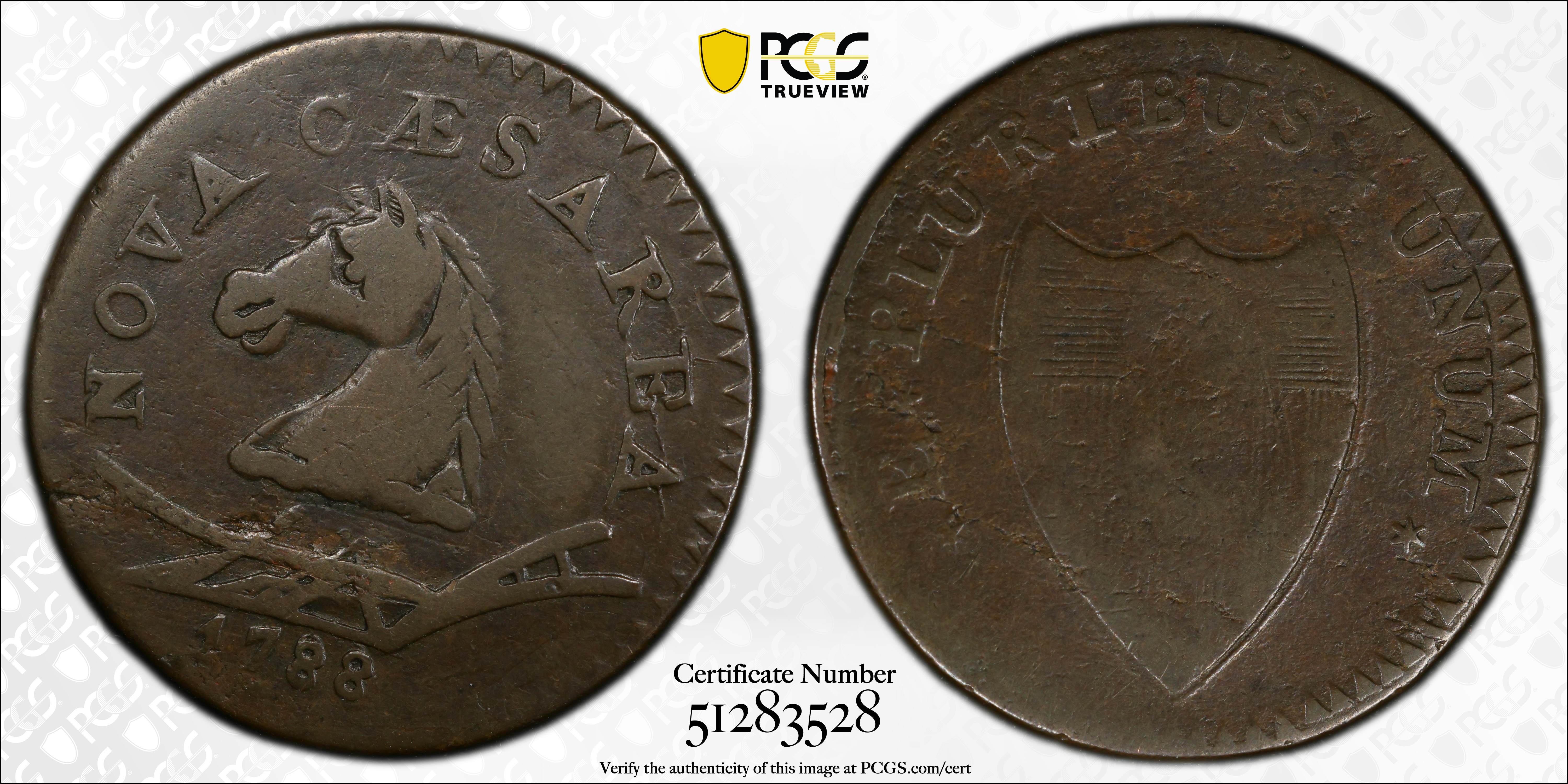 image for: 1788 New Jersey Copper. Maris 50-f, W-5475. Rarity-3. Head Left. VF-25 (PCGS).