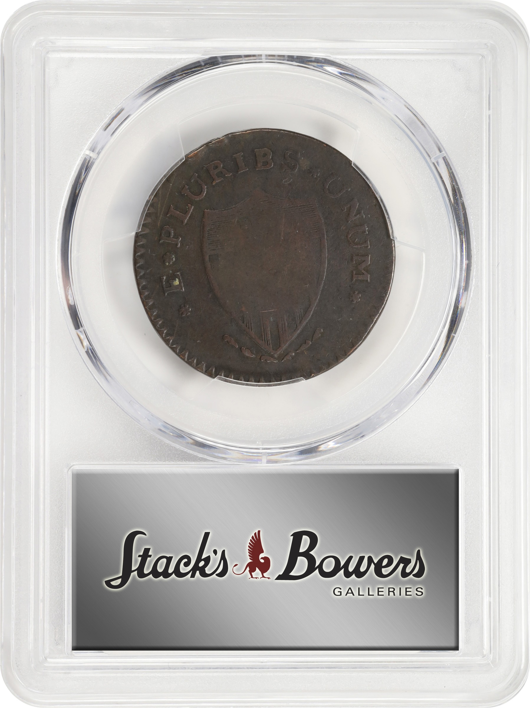 image for: 1787 New Jersey Copper. Maris 61-p, W-5345. Rarity-5-. Sprig Above Plow, PLURIBS. Large Planchet. VF-25 (PCGS).