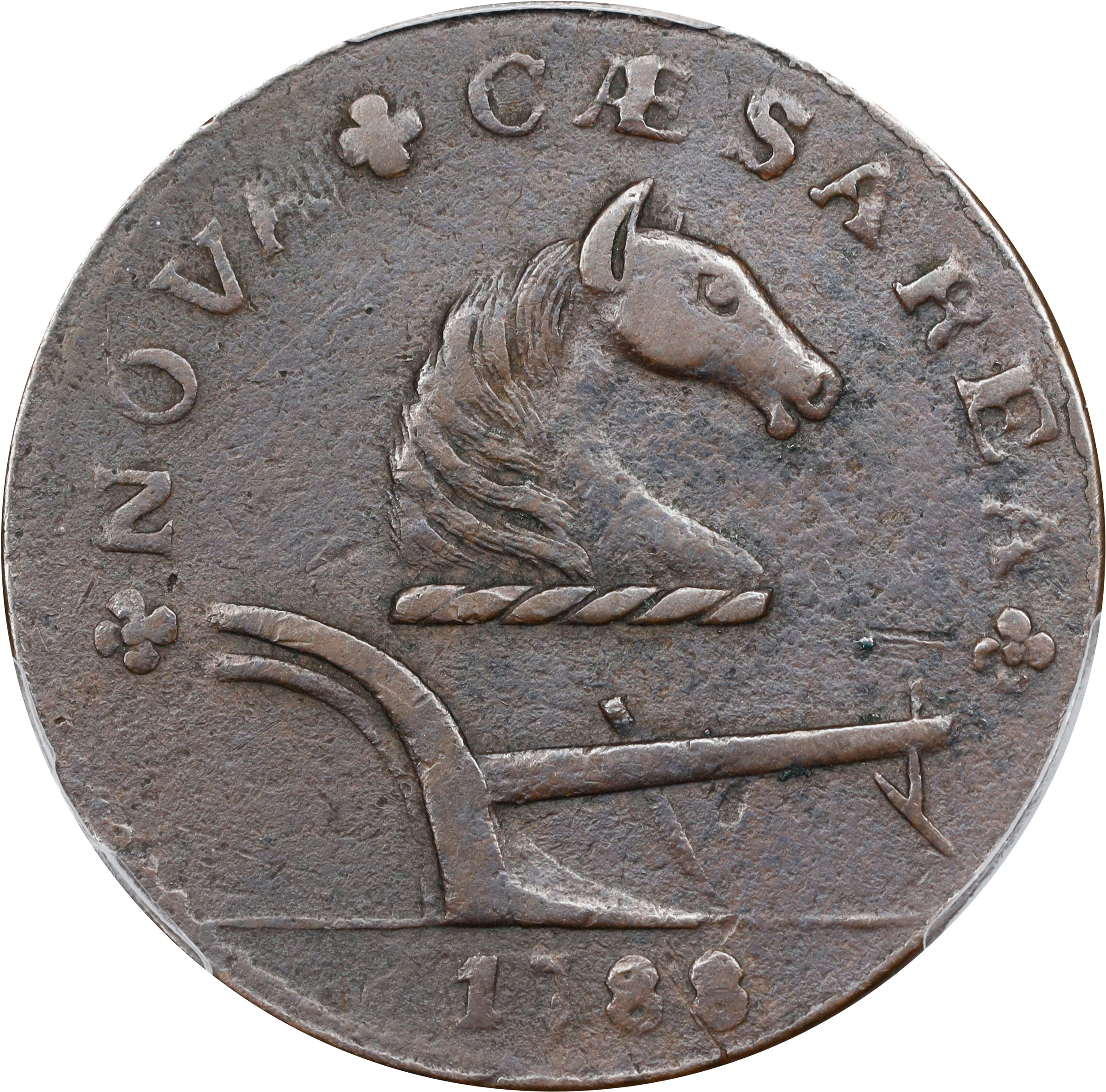 image for: 1788 New Jersey Copper. Maris 77-dd (DS1), W-5535. Rarity-3. Head Right, Running Fox Before Legend. EF-45 (PCGS).