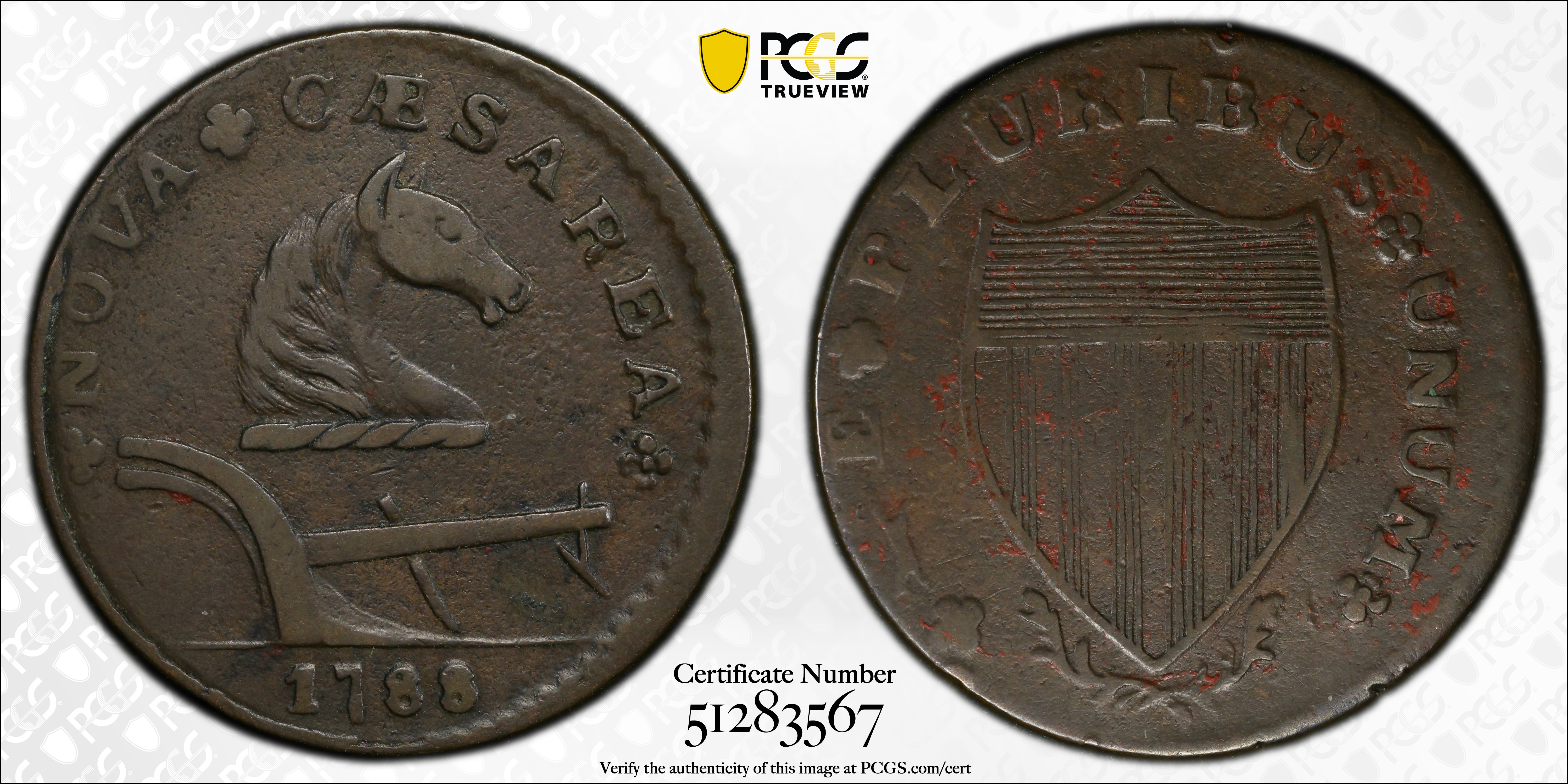 image for: 1788 New Jersey Copper. Maris 77-dd (DS1), W-5535. Rarity-3. Head Right, Running Fox Before Legend. EF-40 (PCGS).