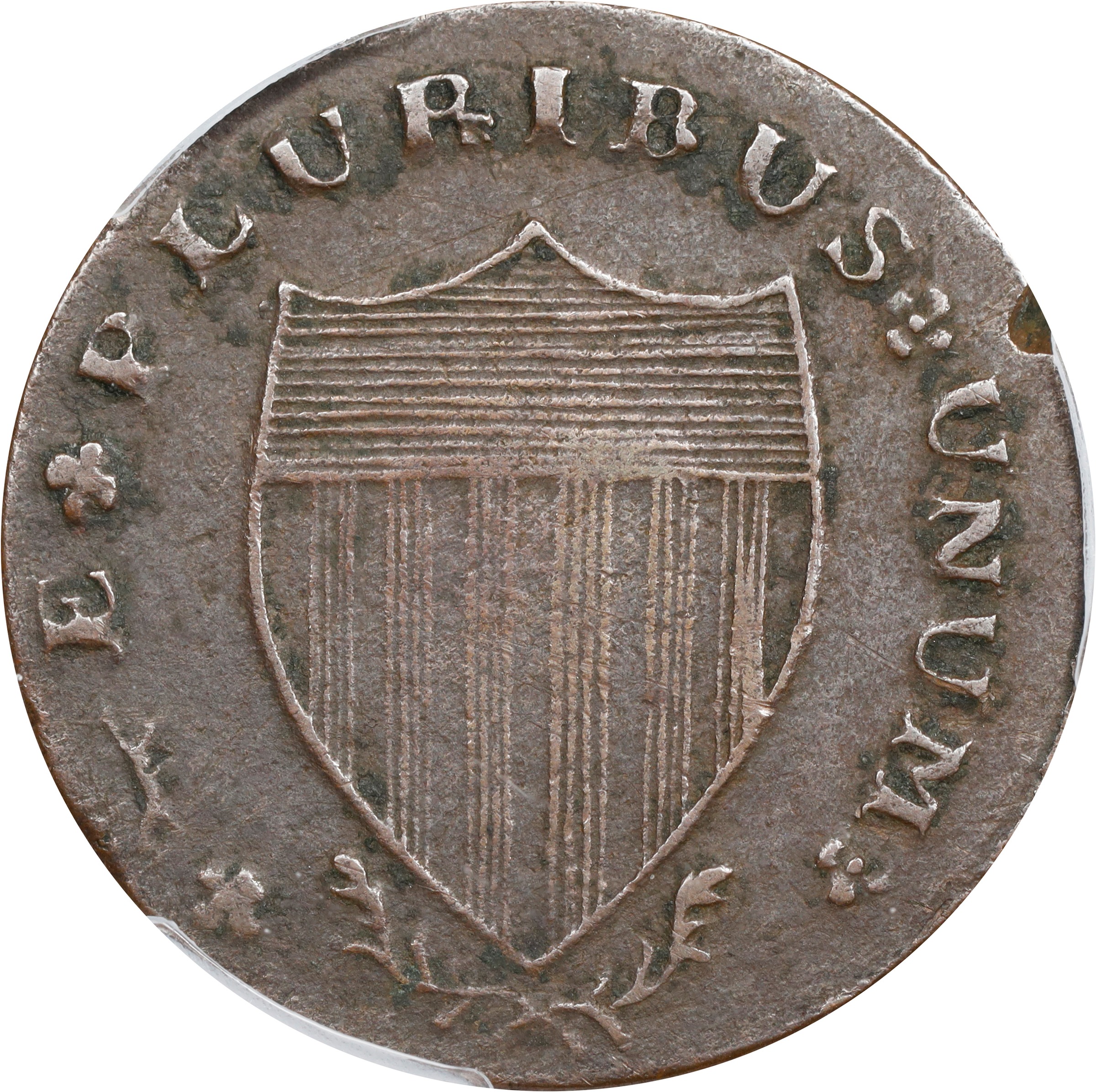 image for: 1788 New Jersey Copper. Maris 77-dd (DS2), i.e. 77 1/2-dd, W-5535. Rarity-6+. Head Right, Running Fox Before Legend. VF-35 (PCGS).