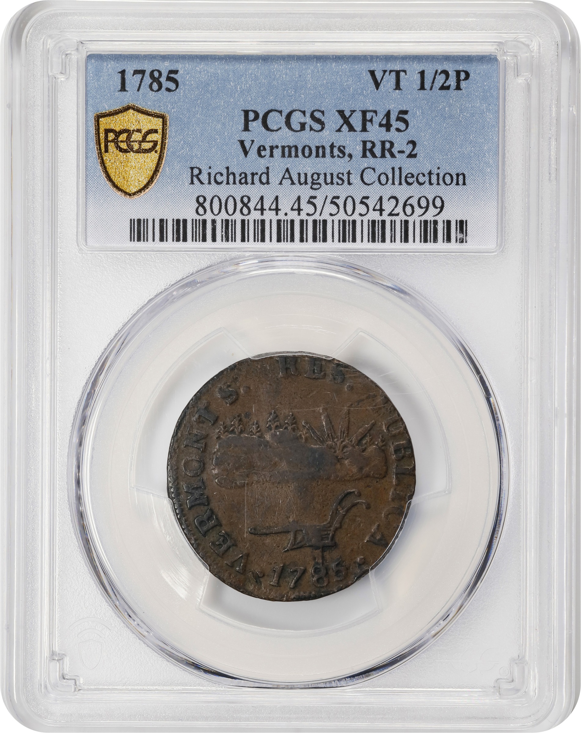 image for: 1785 Vermont Copper. Landscape. RR-2, Bressett 1-A, W-2005. Rarity-3. VERMONTS. EF-45 (PCGS).